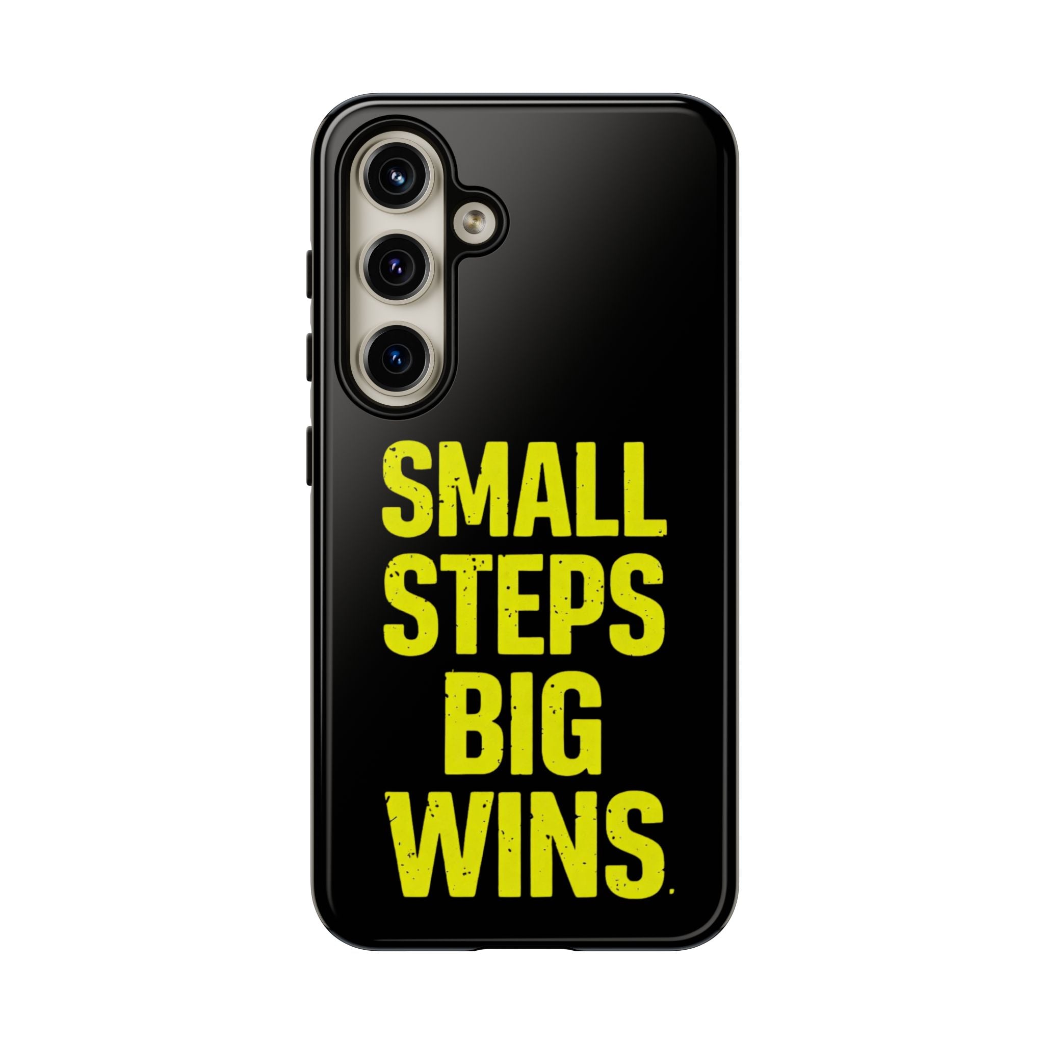 Small Steps Big Wins Motivational Phone Case, Inspirational Quote iPhone Case, Tough Samsung Galaxy Case, Minimalist Black Success Cover