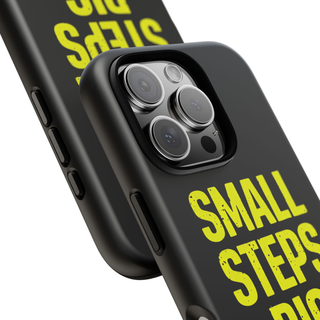 Small Steps Big Wins Motivational Phone Case, Inspirational Quote iPhone Case, Tough Samsung Galaxy Case, Minimalist Black Success Cover