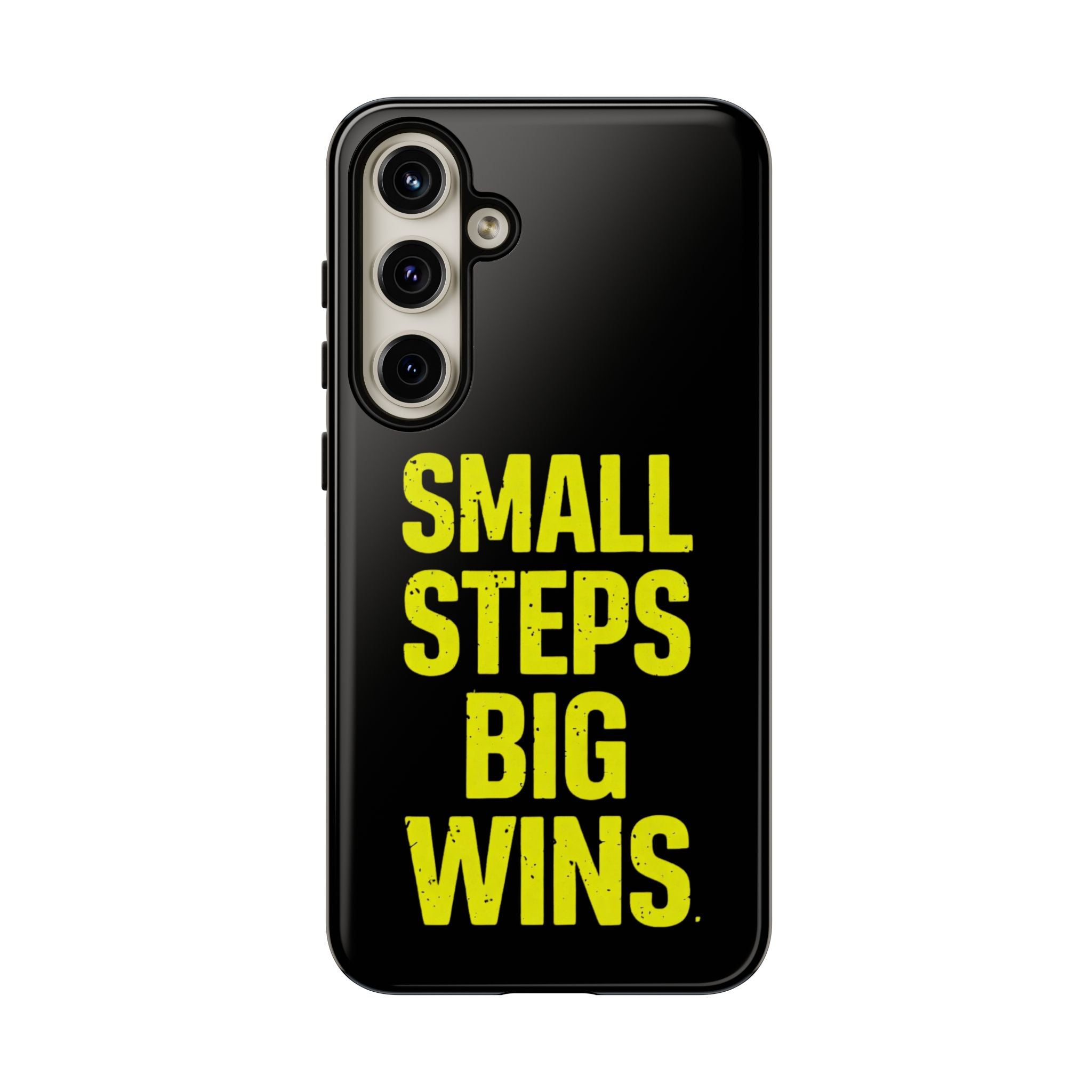 Small Steps Big Wins Motivational Phone Case, Inspirational Quote iPhone Case, Tough Samsung Galaxy Case, Minimalist Black Success Cover