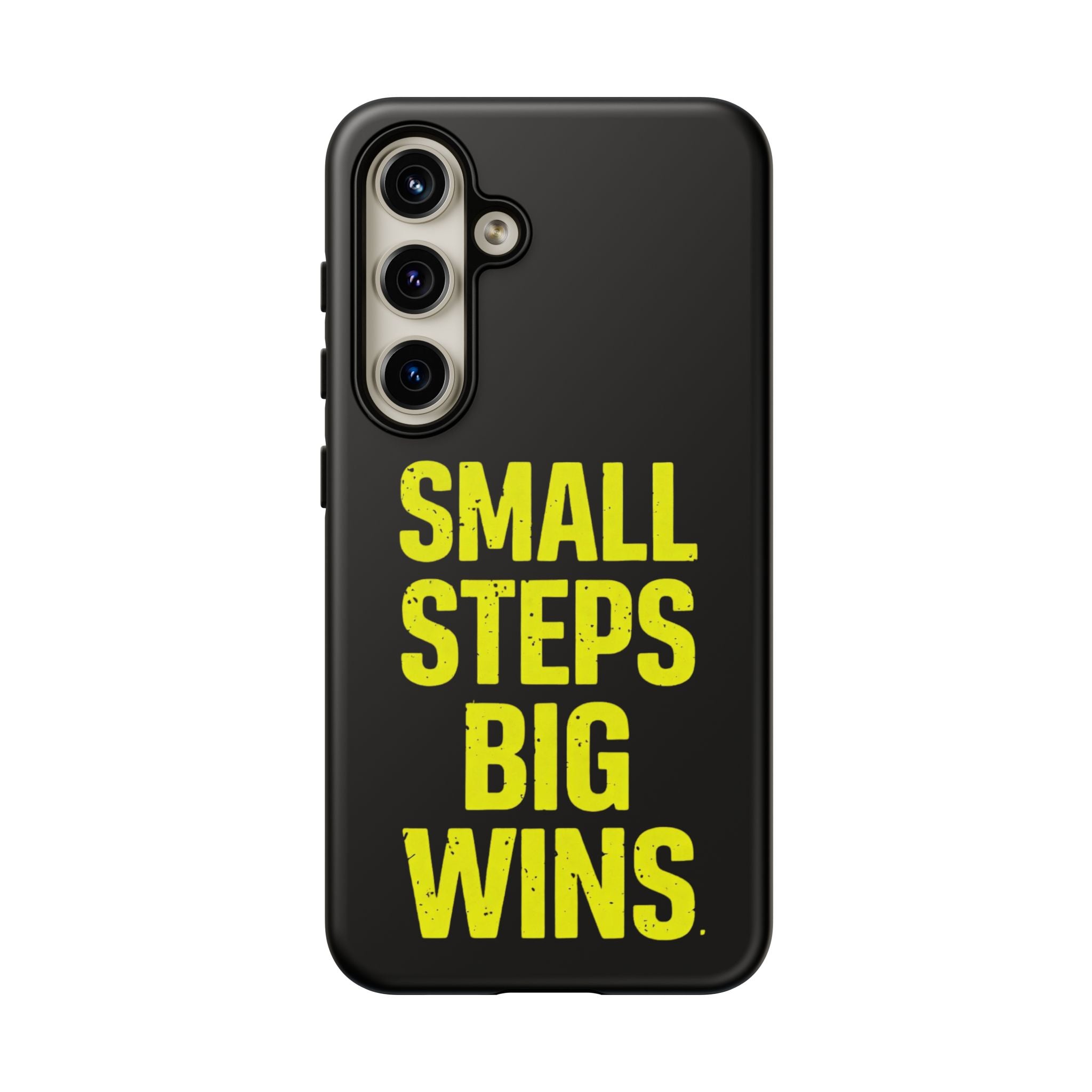 Small Steps Big Wins Motivational Phone Case, Inspirational Quote iPhone Case, Tough Samsung Galaxy Case, Minimalist Black Success Cover