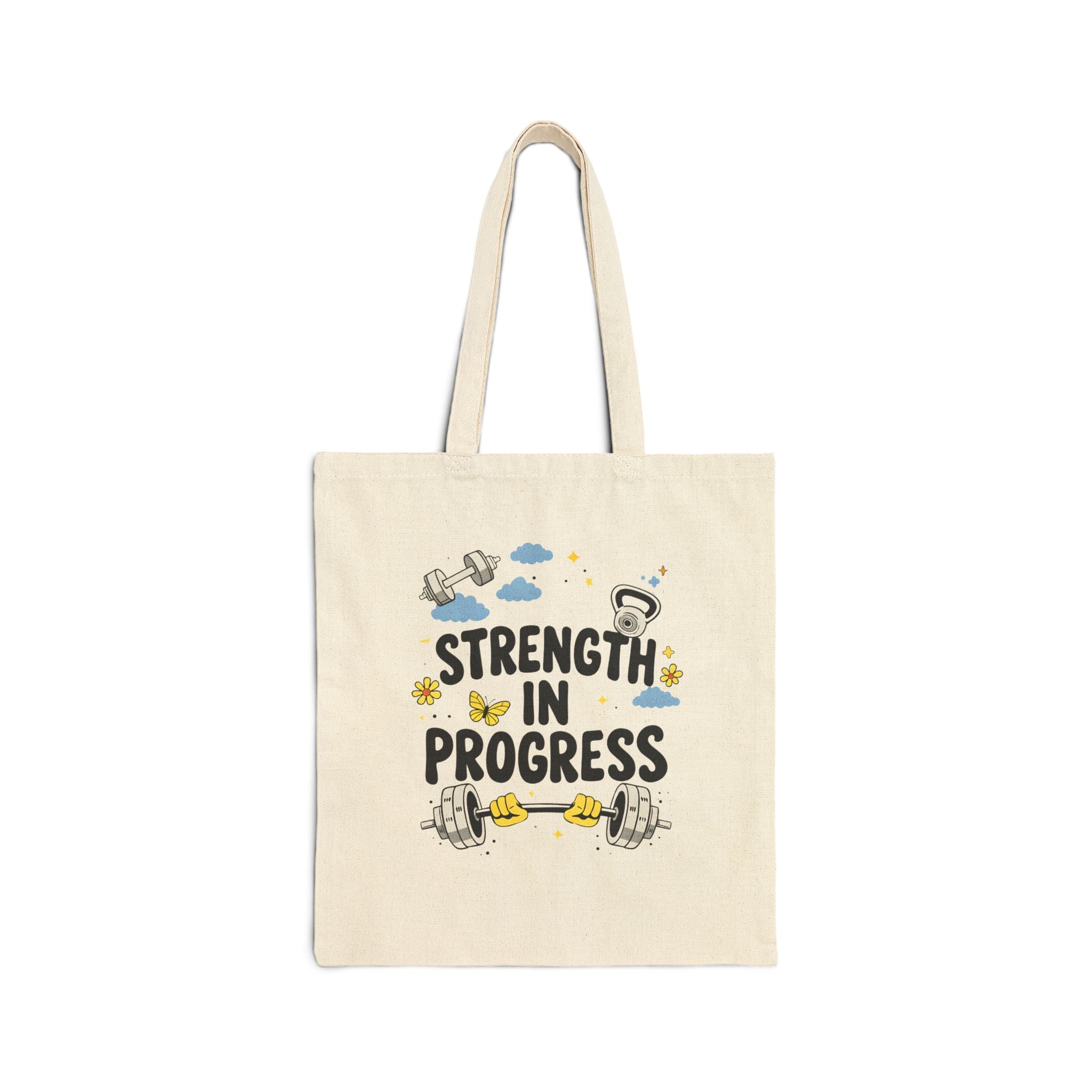 Strength In Progress Gym Tote Bag - Motivational Workout Canvas Bag, Fitness Lover Gift, Gym Girl Tote, Shopping Bag