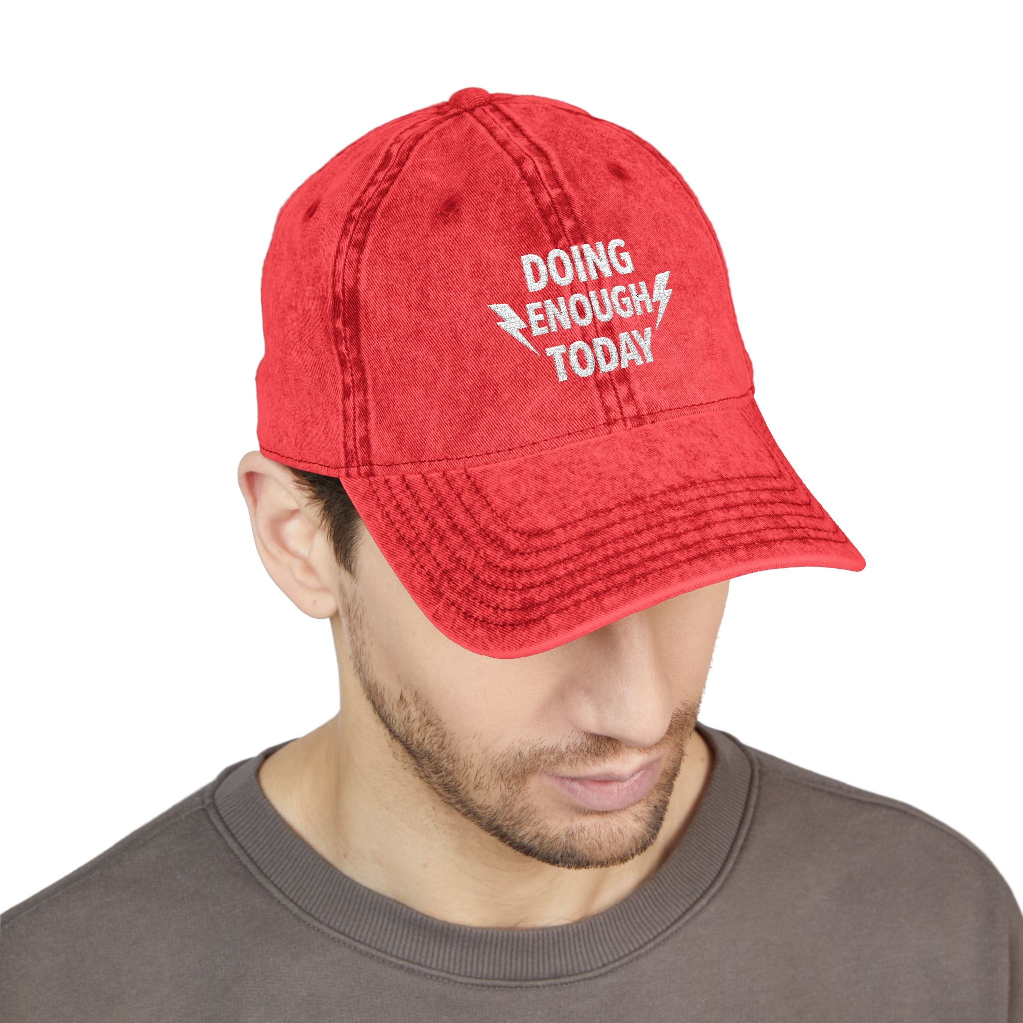 Doing Enough Today Vintage Cap – Motivational Distressed Hat – Positive Mindset Dad Hat – Mental Health Reminder – Minimalist Streetwear Cap