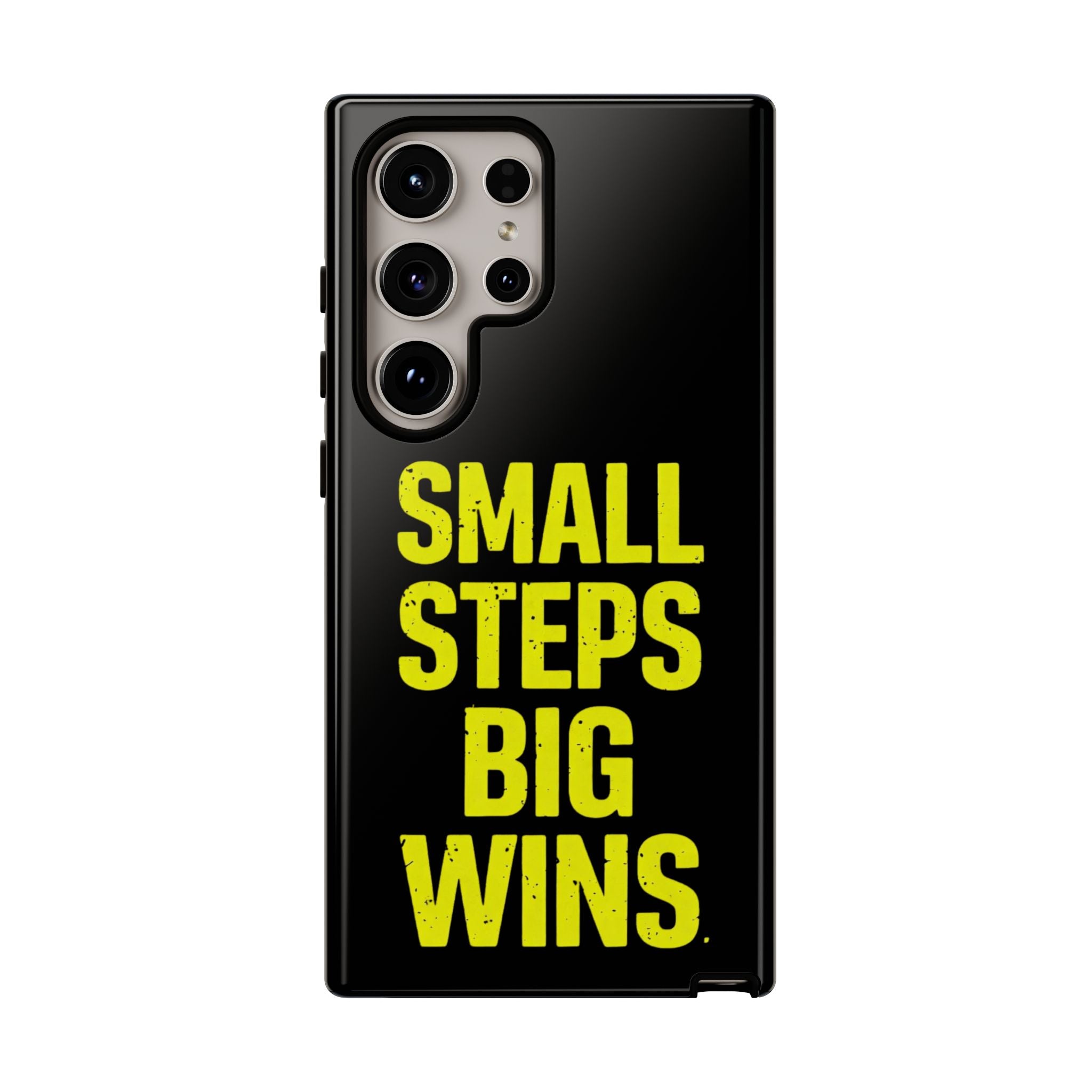 Small Steps Big Wins Motivational Phone Case, Inspirational Quote iPhone Case, Tough Samsung Galaxy Case, Minimalist Black Success Cover
