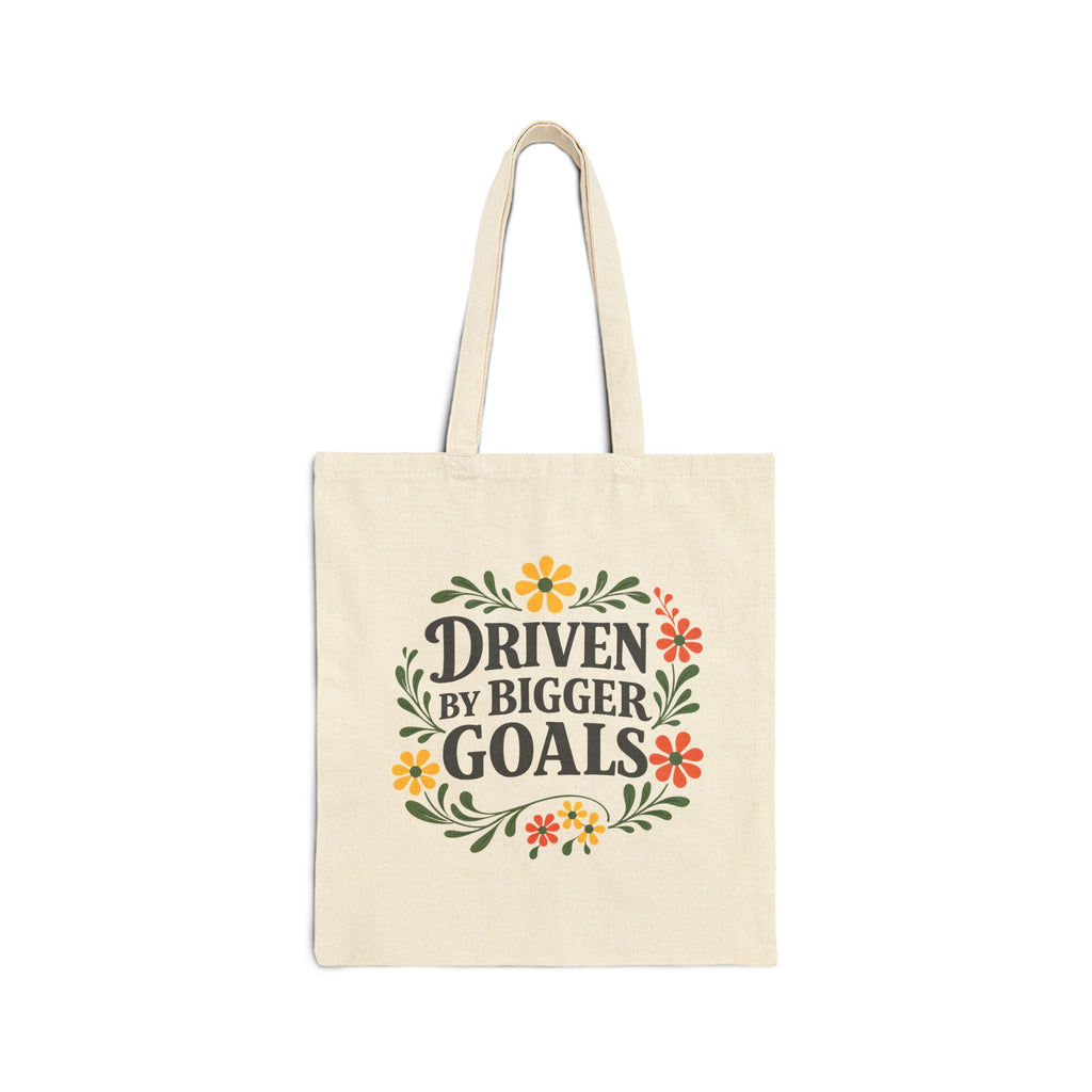 Driven by Bigger Goals Premium Cotton Canvas Tote Bag - Retro Floral Aesthetic