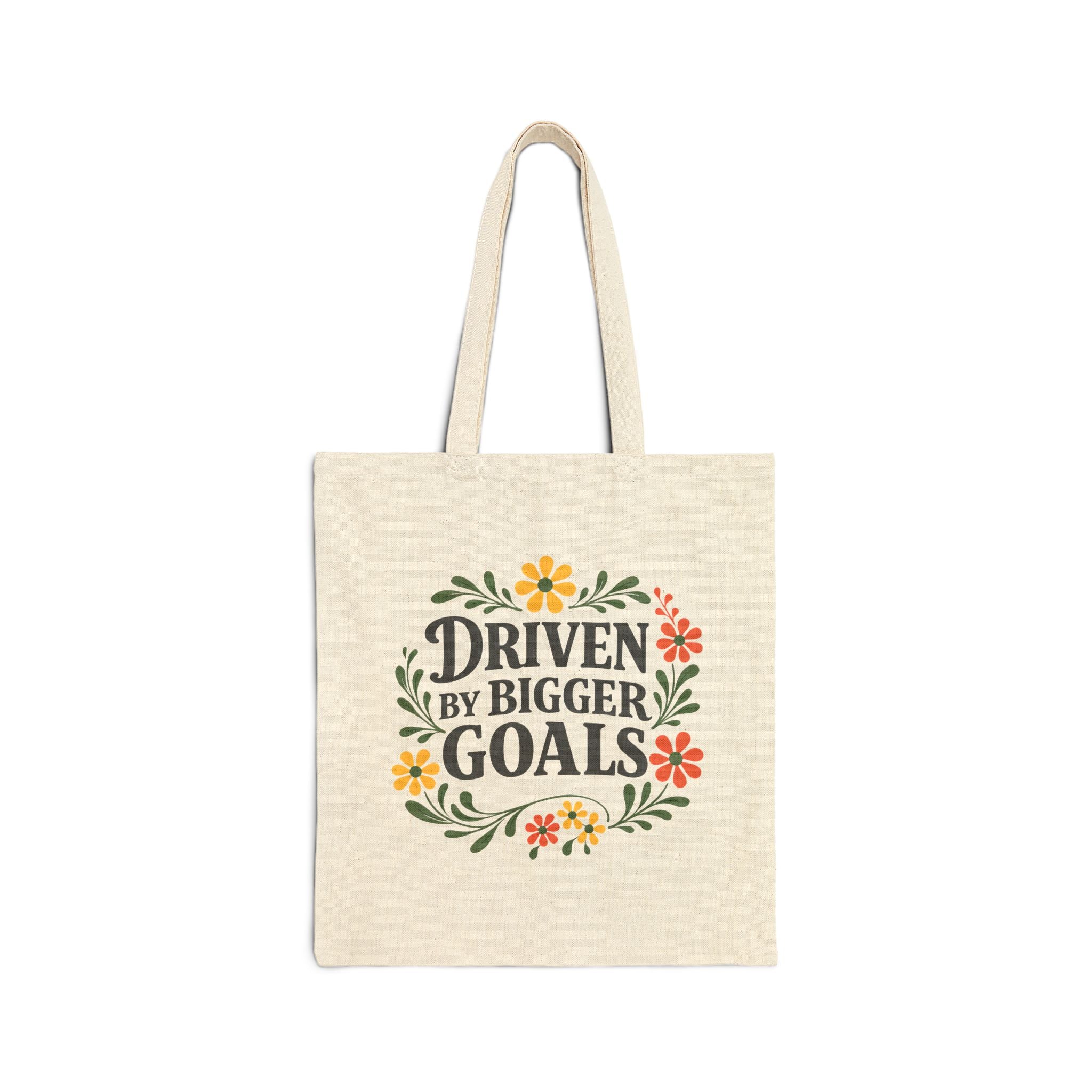 Driven by Bigger Goals Premium Cotton Canvas Tote Bag - Retro Floral Aesthetic