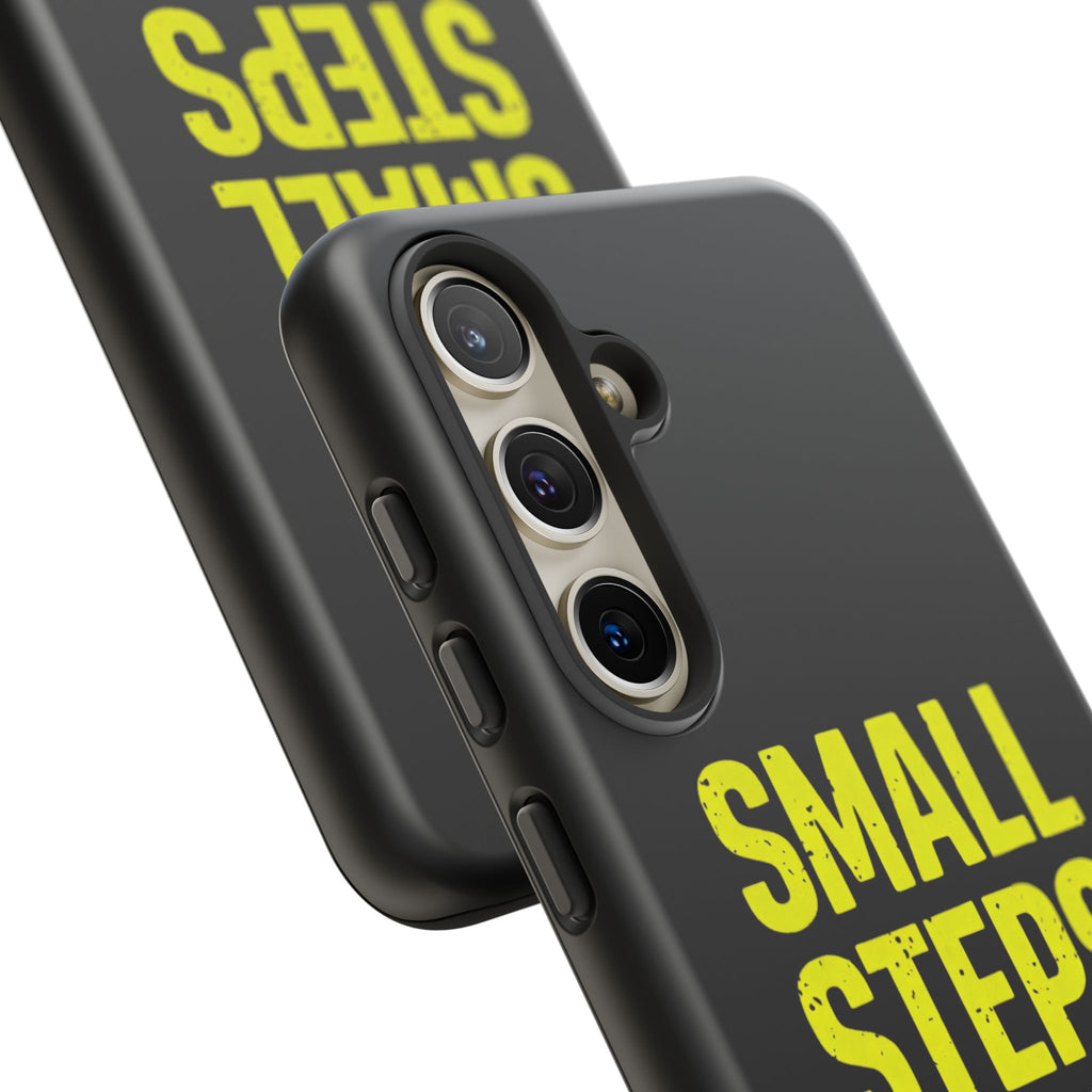 Small Steps Big Wins Motivational Phone Case, Inspirational Quote iPhone Case, Tough Samsung Galaxy Case, Minimalist Black Success Cover