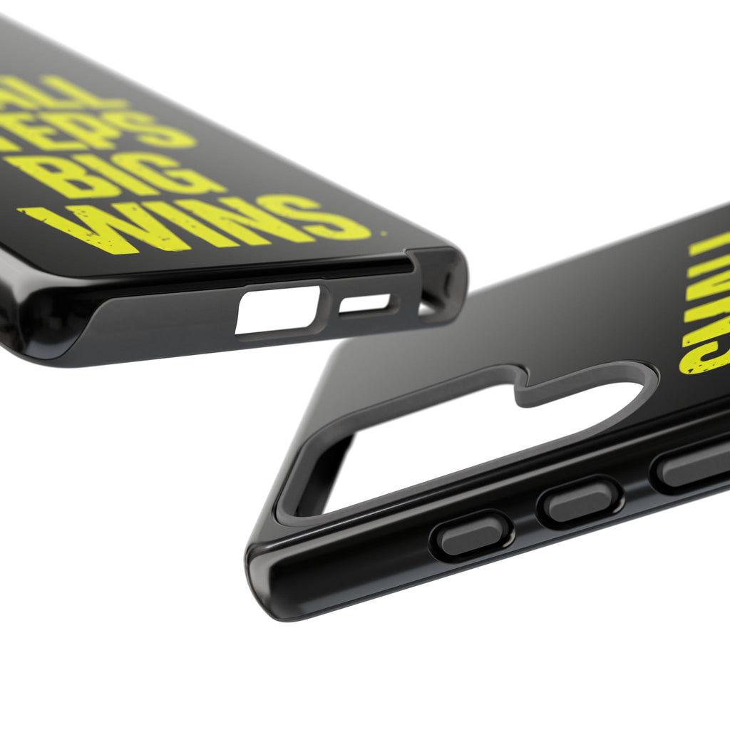 Small Steps Big Wins Motivational Phone Case, Inspirational Quote iPhone Case, Tough Samsung Galaxy Case, Minimalist Black Success Cover