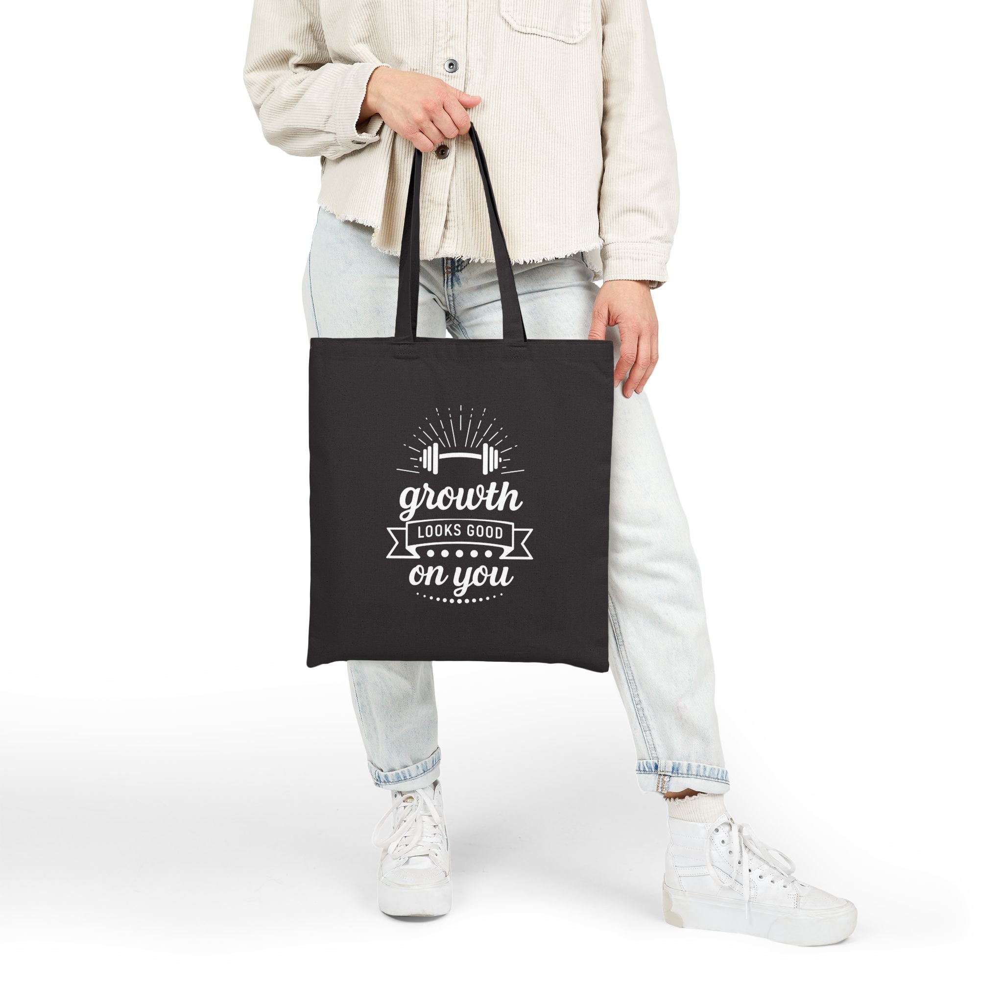 Growth Looks Good On You Tote Bag - Gym Bag for Women - Fitness Motivation Canvas Tote - Heavy Duty Workout Bag - Body Positivity Gift