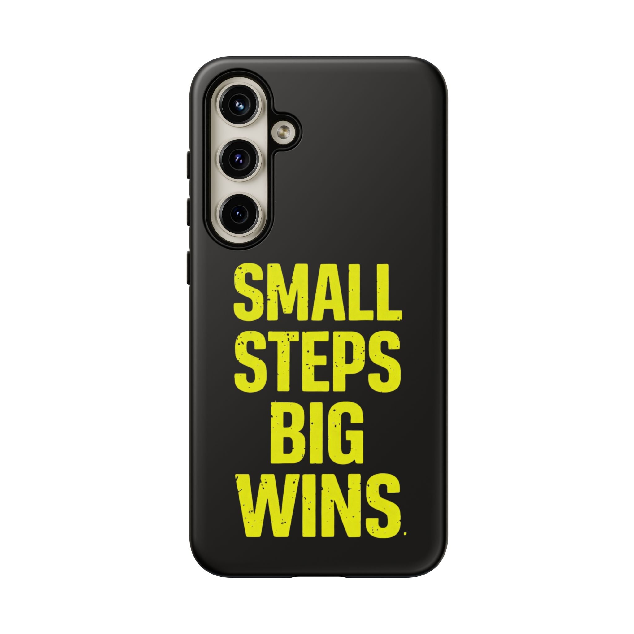 Small Steps Big Wins Motivational Phone Case, Inspirational Quote iPhone Case, Tough Samsung Galaxy Case, Minimalist Black Success Cover