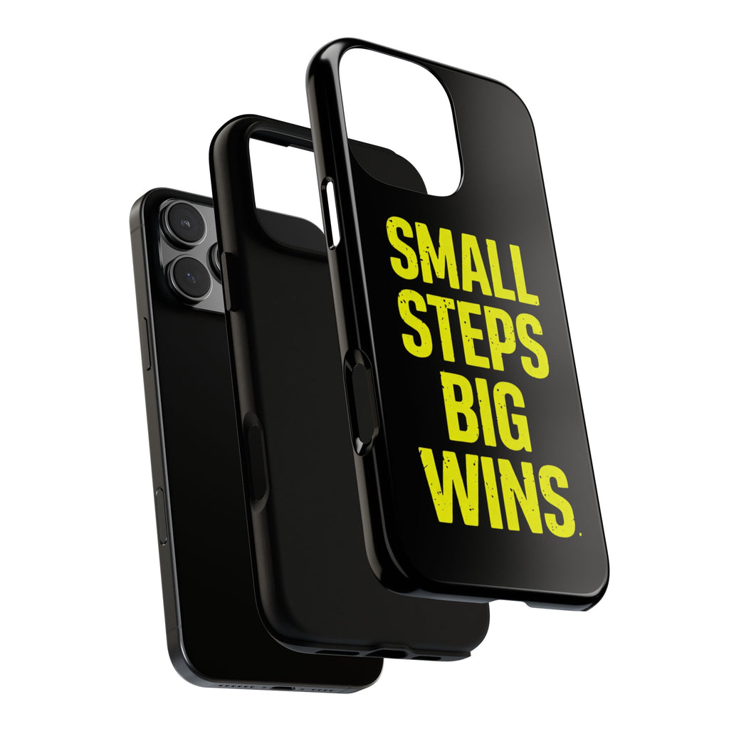 Small Steps Big Wins Motivational Phone Case, Inspirational Quote iPhone Case, Tough Samsung Galaxy Case, Minimalist Black Success Cover