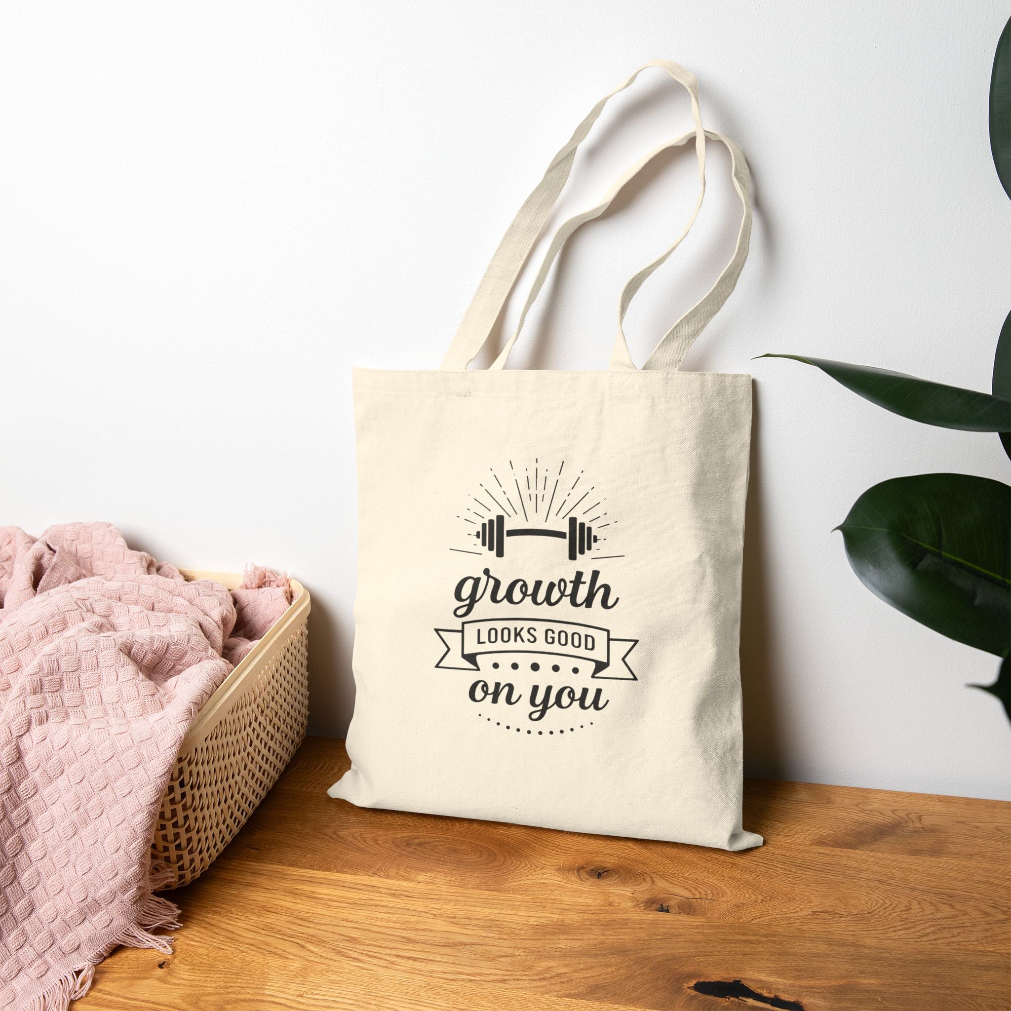 Growth Looks Good On You Tote Bag - Gym Bag for Women - Fitness Motivation Canvas Tote - Heavy Duty Workout Bag - Body Positivity Gift