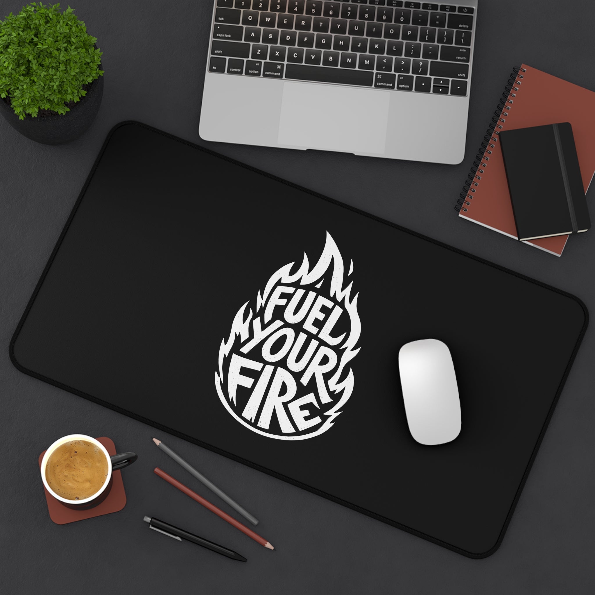 Fuel Your Fire Motivational Desk Mat - Large Extended Mouse Pad, Productivity Desk Pad, Gaming Mousepad, Office Setup Motivation