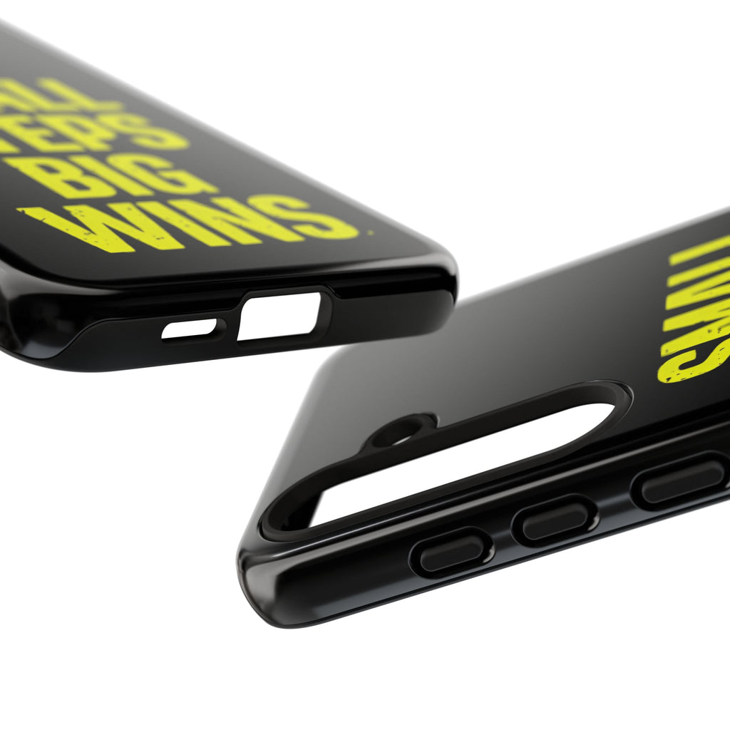 Small Steps Big Wins Motivational Phone Case, Inspirational Quote iPhone Case, Tough Samsung Galaxy Case, Minimalist Black Success Cover
