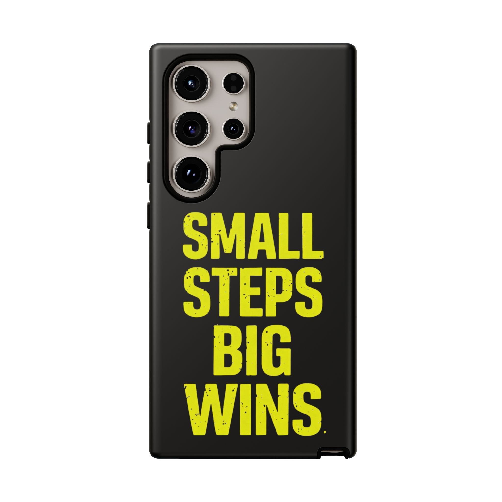 Small Steps Big Wins Motivational Phone Case, Inspirational Quote iPhone Case, Tough Samsung Galaxy Case, Minimalist Black Success Cover