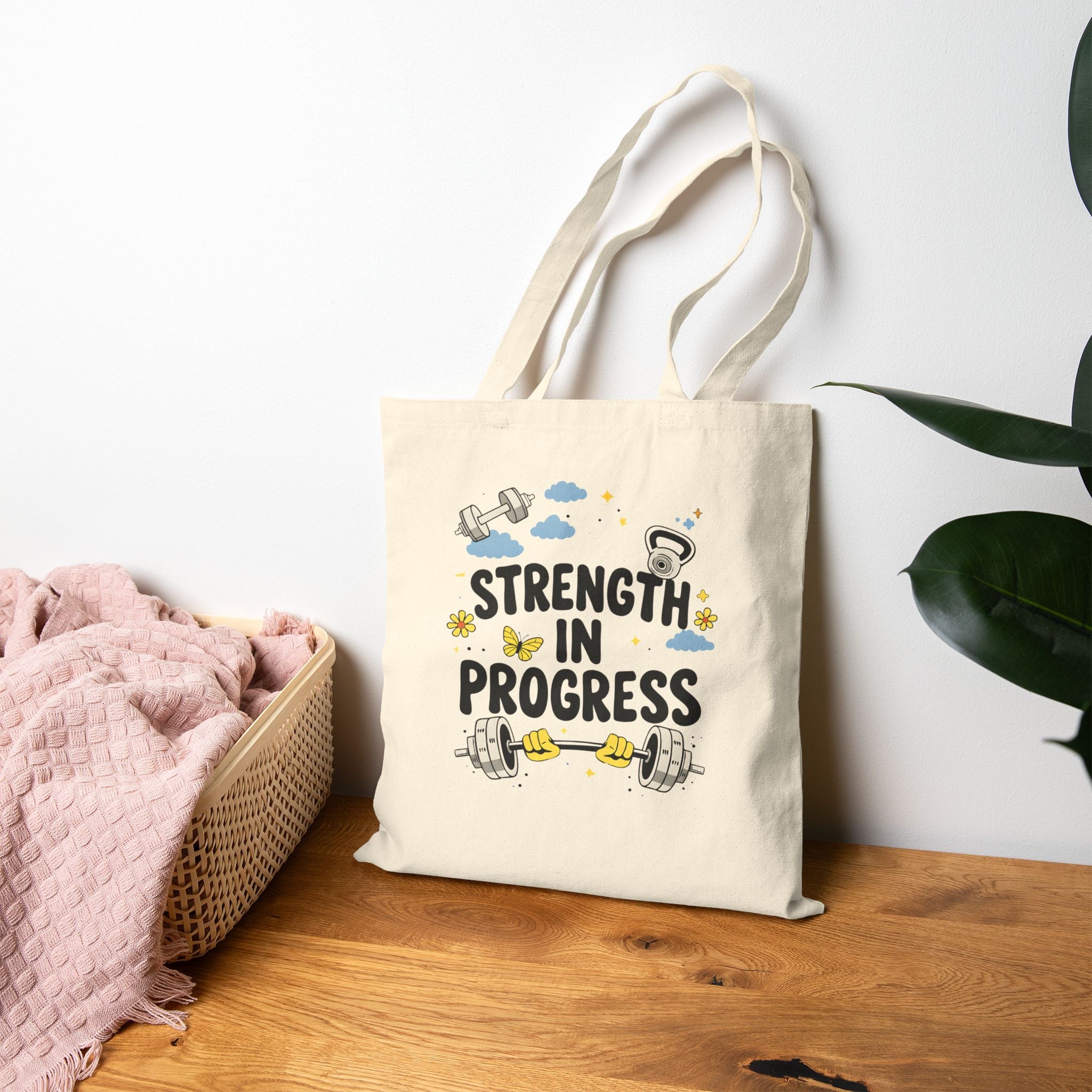 Strength In Progress Gym Tote Bag - Motivational Workout Canvas Bag, Fitness Lover Gift, Gym Girl Tote, Shopping Bag