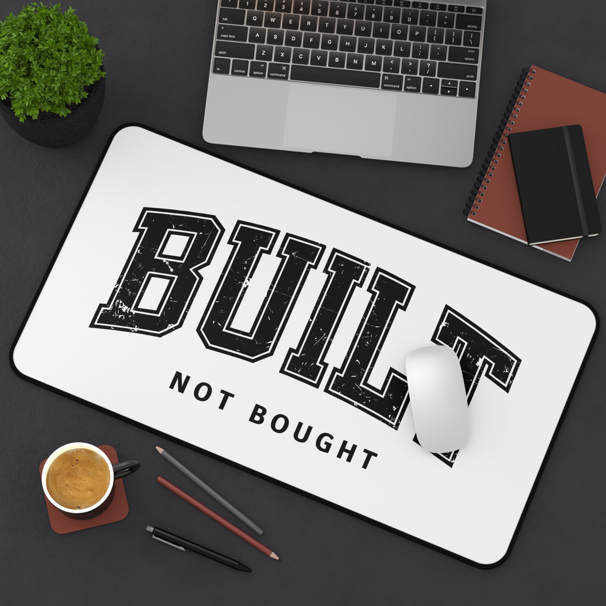 Built Not Bought Desk Mat – Motivational Gym Mouse Pad | Aesthetic Workspace & Gaming Setup Mat