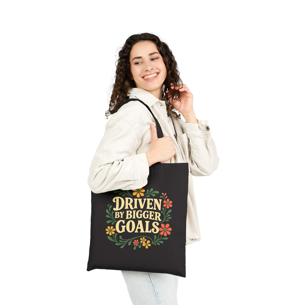 Driven by Bigger Goals Premium Cotton Canvas Tote Bag - Retro Floral Aesthetic