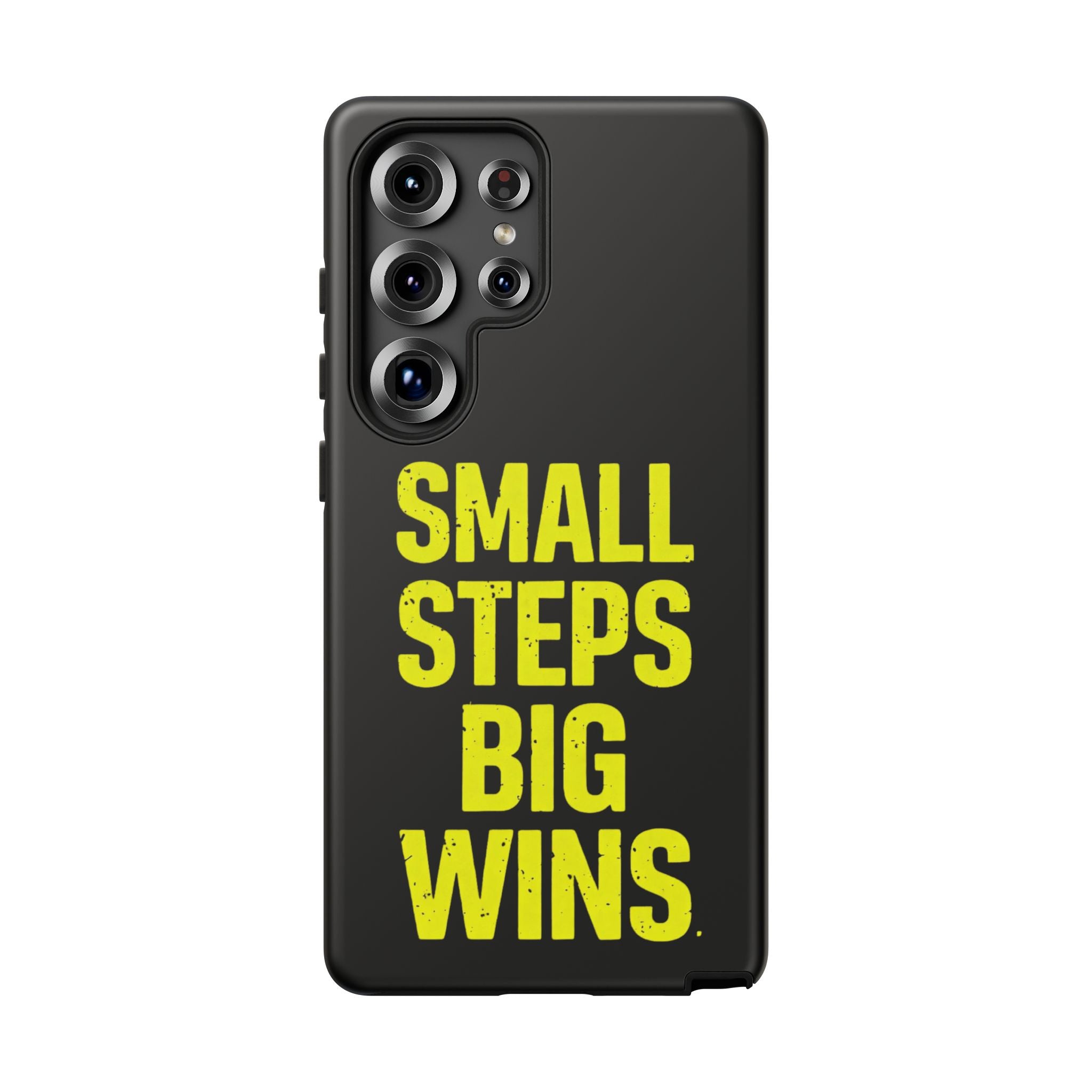 Small Steps Big Wins Motivational Phone Case, Inspirational Quote iPhone Case, Tough Samsung Galaxy Case, Minimalist Black Success Cover