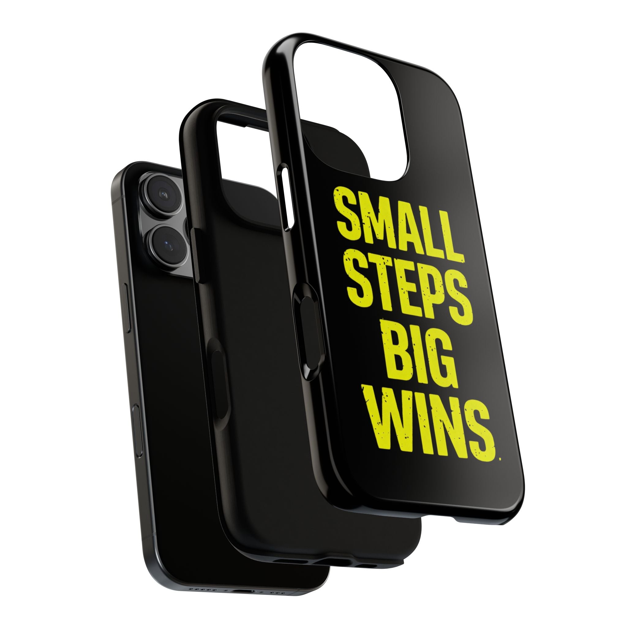 Small Steps Big Wins Motivational Phone Case, Inspirational Quote iPhone Case, Tough Samsung Galaxy Case, Minimalist Black Success Cover