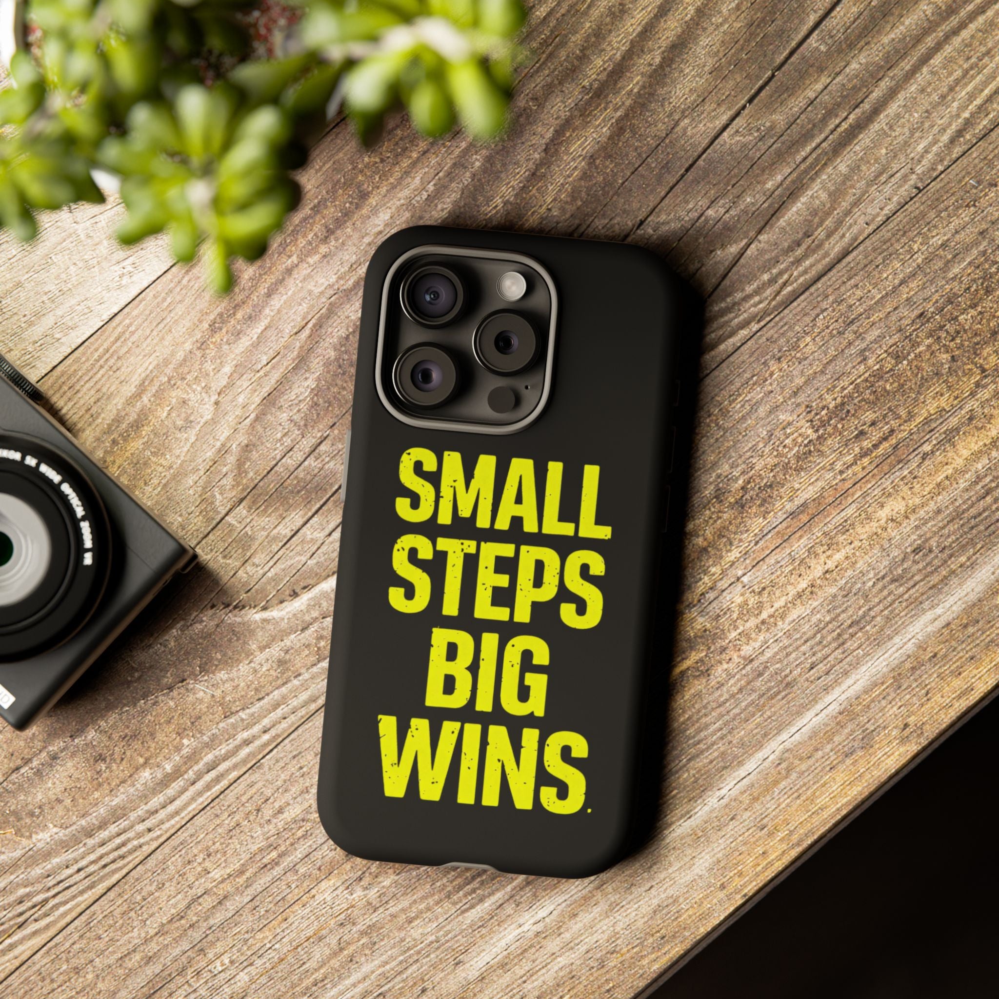 Small Steps Big Wins Motivational Phone Case, Inspirational Quote iPhone Case, Tough Samsung Galaxy Case, Minimalist Black Success Cover