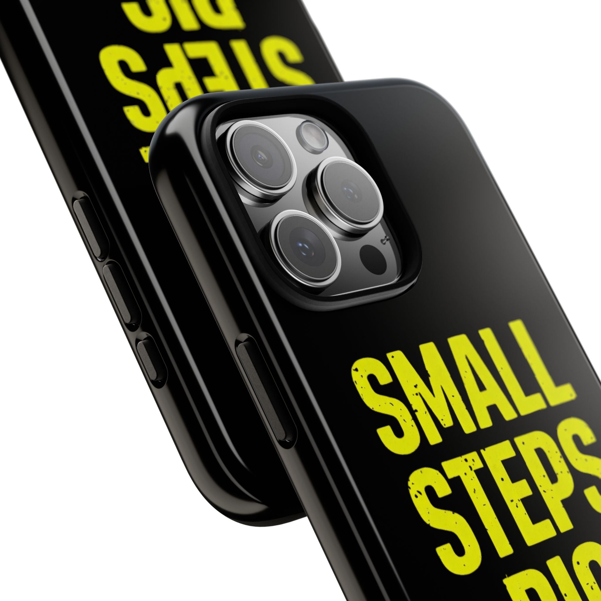 Small Steps Big Wins Motivational Phone Case, Inspirational Quote iPhone Case, Tough Samsung Galaxy Case, Minimalist Black Success Cover