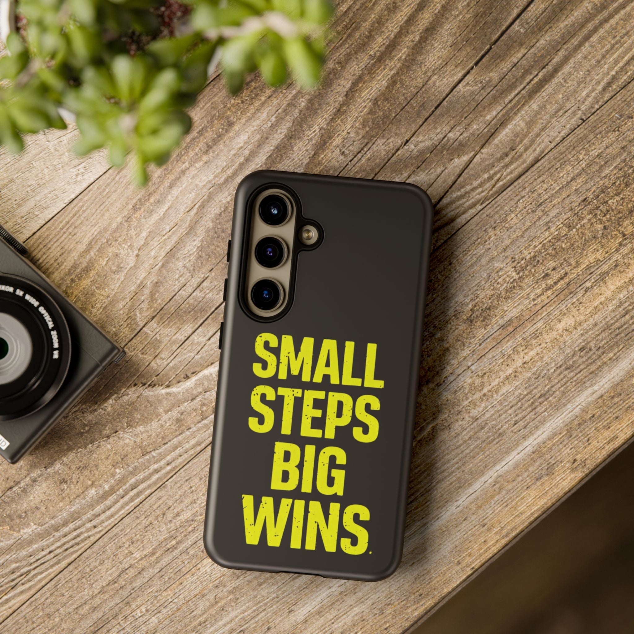 Small Steps Big Wins Motivational Phone Case, Inspirational Quote iPhone Case, Tough Samsung Galaxy Case, Minimalist Black Success Cover