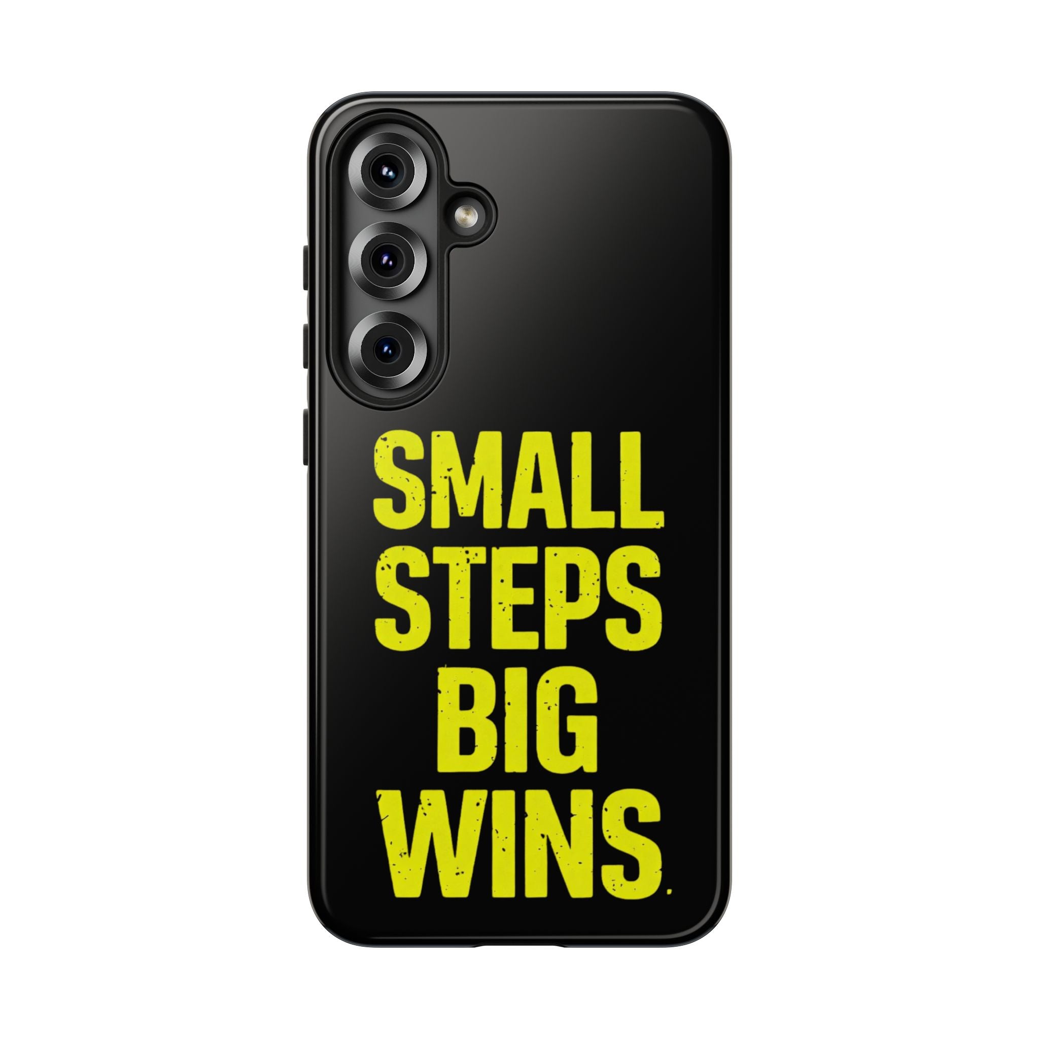 Small Steps Big Wins Motivational Phone Case, Inspirational Quote iPhone Case, Tough Samsung Galaxy Case, Minimalist Black Success Cover