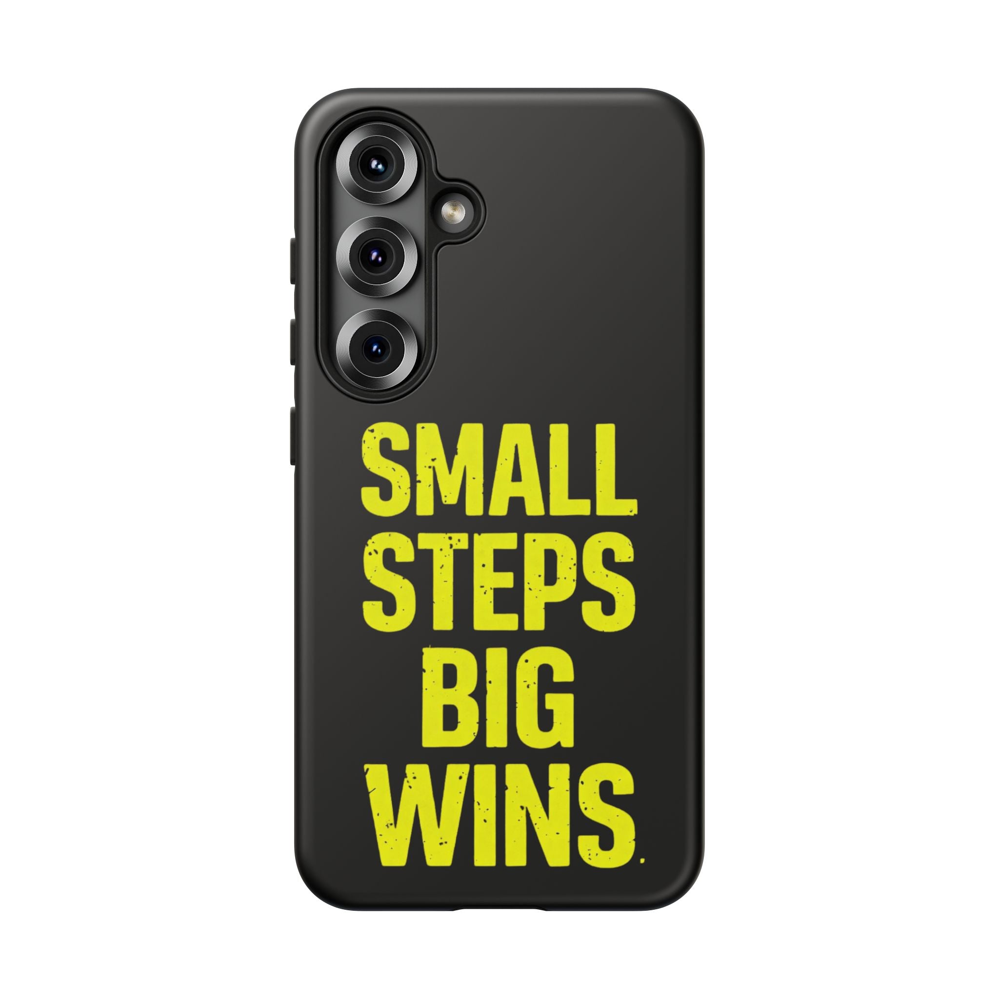 Small Steps Big Wins Motivational Phone Case, Inspirational Quote iPhone Case, Tough Samsung Galaxy Case, Minimalist Black Success Cover