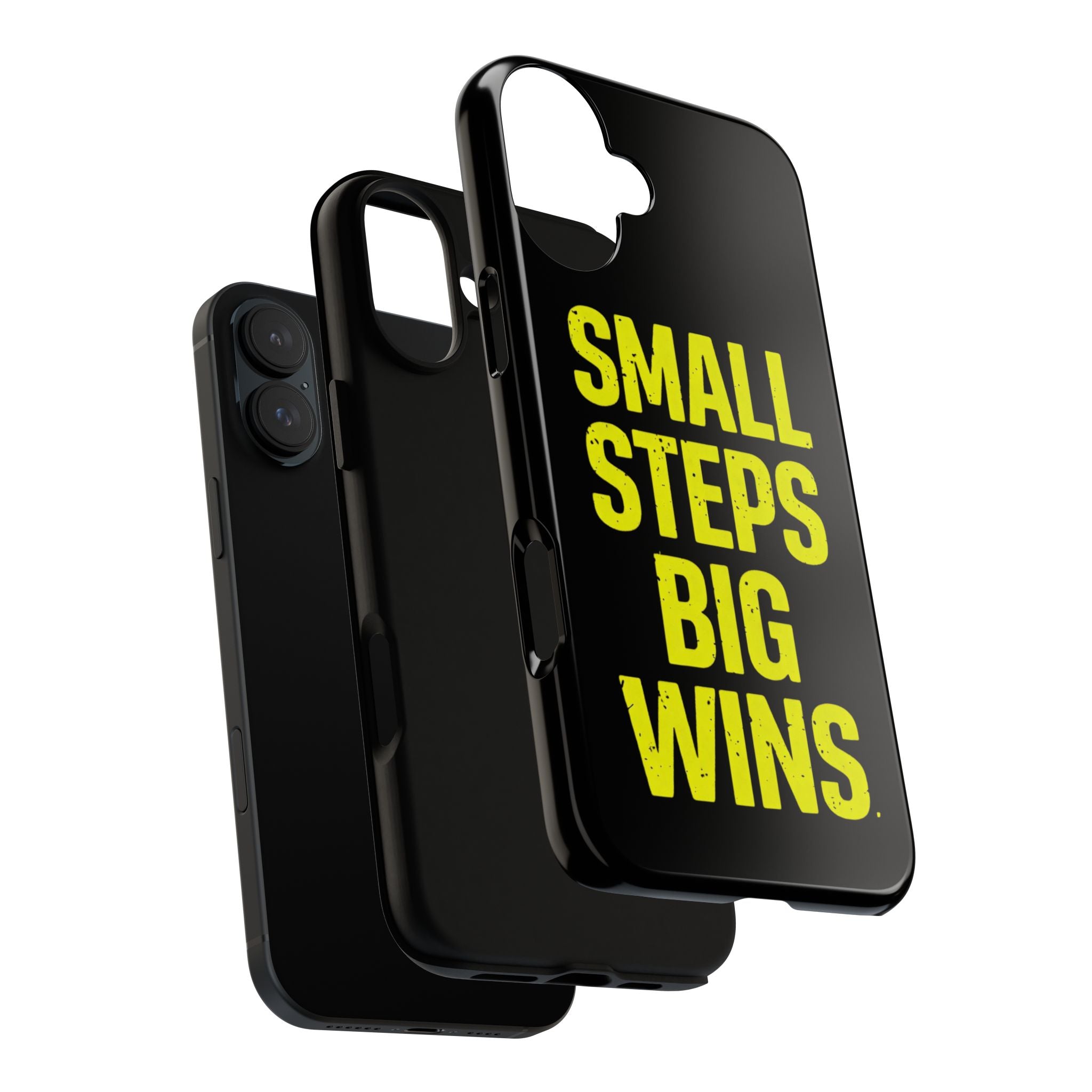 Small Steps Big Wins Motivational Phone Case, Inspirational Quote iPhone Case, Tough Samsung Galaxy Case, Minimalist Black Success Cover