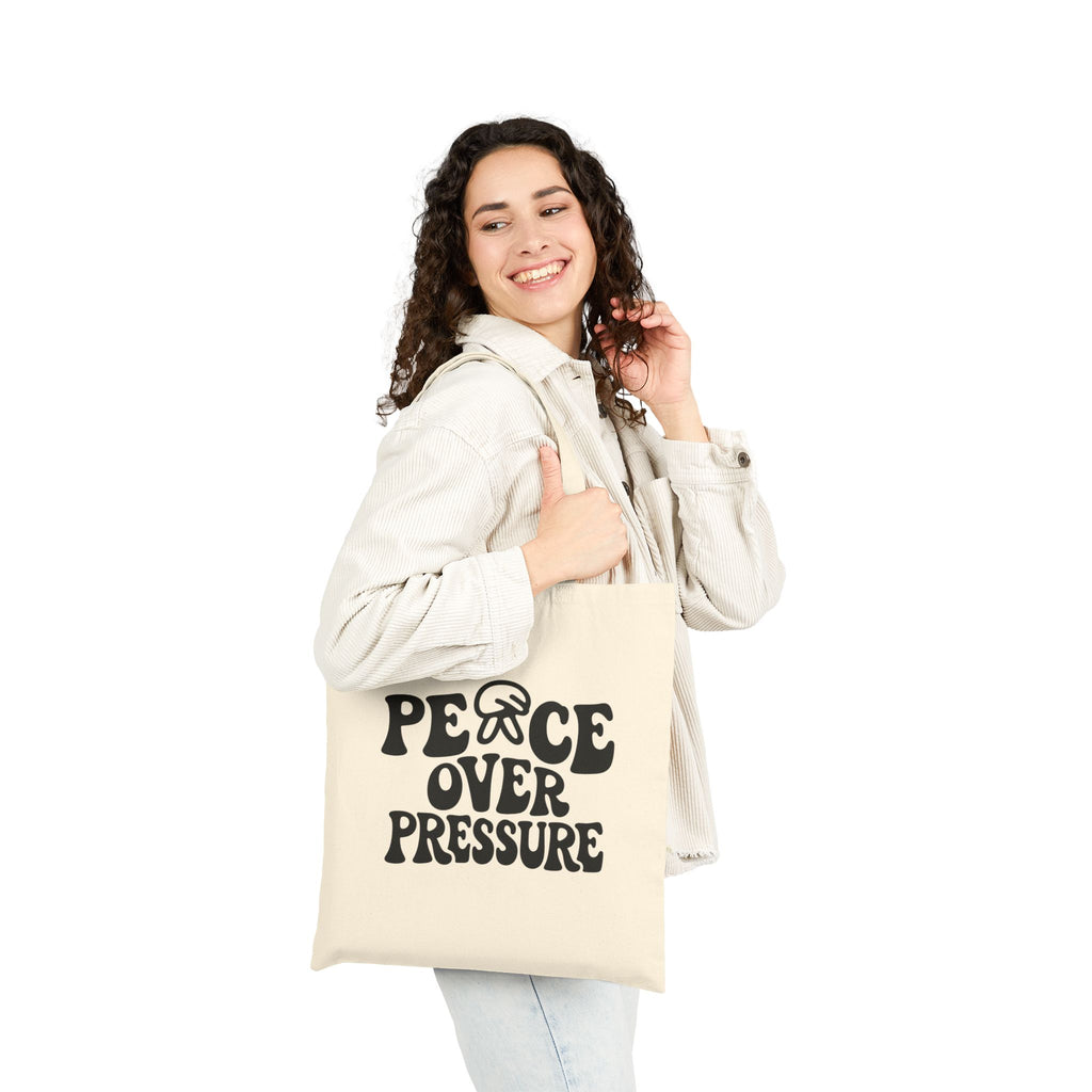 Peace Over Pressure Tote Bag - Aesthetic Motivational Canvas Bag, Minimalist Self Care Quote Tote, Everyday Cotton Shopper Bag