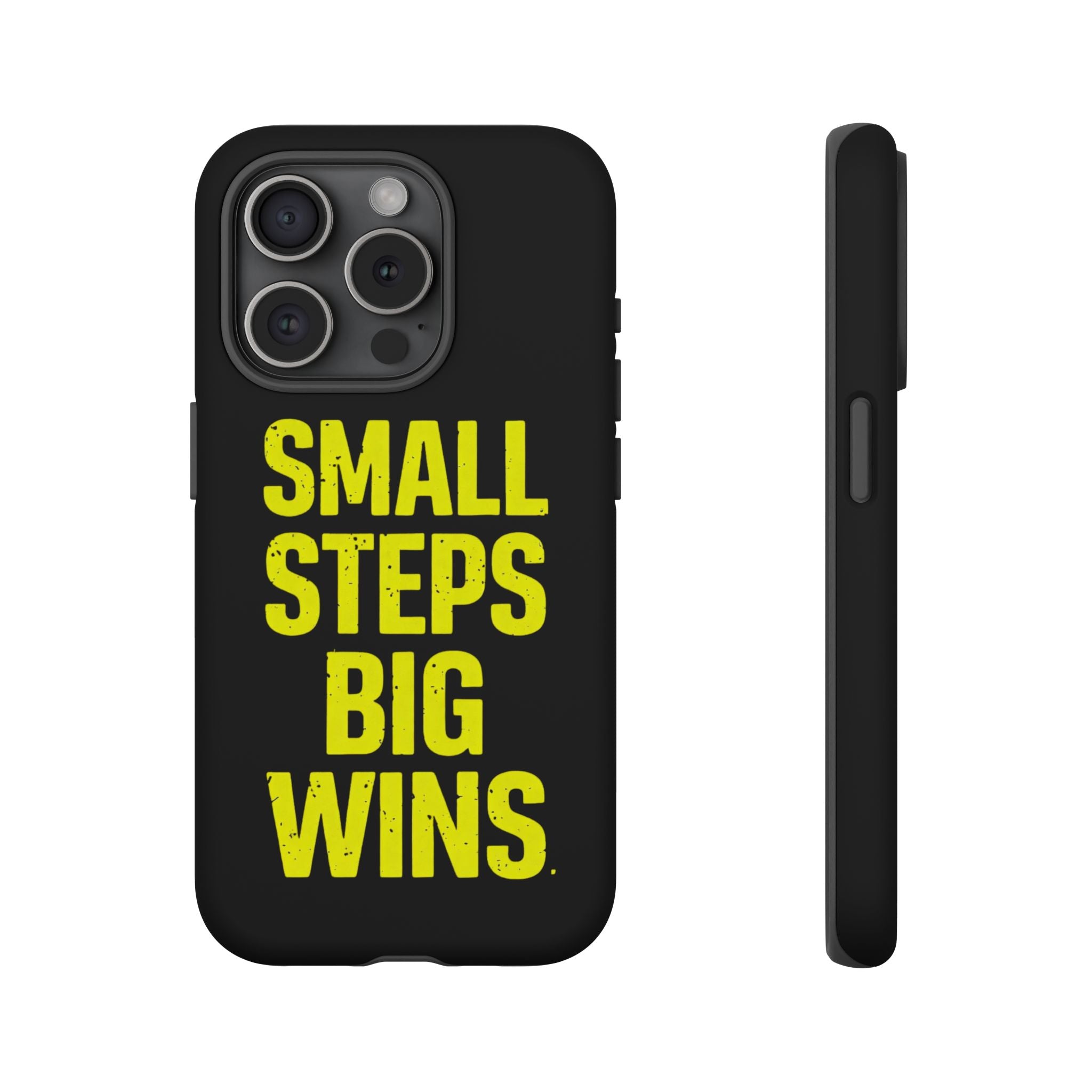 Small Steps Big Wins Motivational Phone Case, Inspirational Quote iPhone Case, Tough Samsung Galaxy Case, Minimalist Black Success Cover