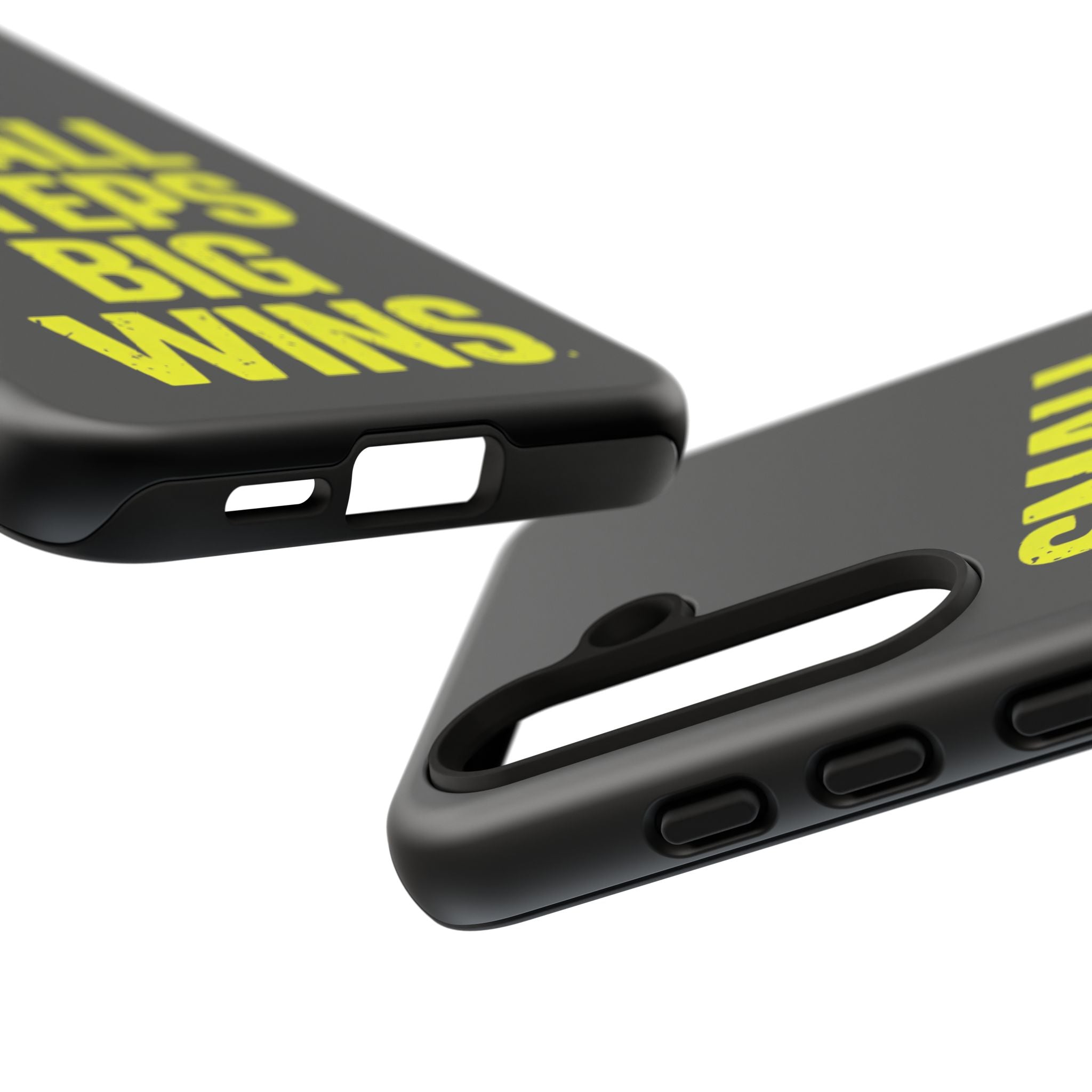 Small Steps Big Wins Motivational Phone Case, Inspirational Quote iPhone Case, Tough Samsung Galaxy Case, Minimalist Black Success Cover