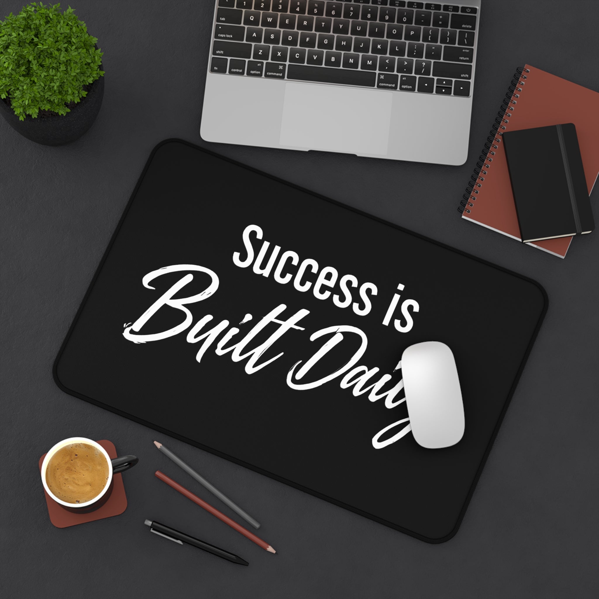 Success Is Built Daily Desk Mat – Motivational Office Desk Pad, Productivity Workspace Mat, Non-Slip Neoprene Desk Mat for Home Office