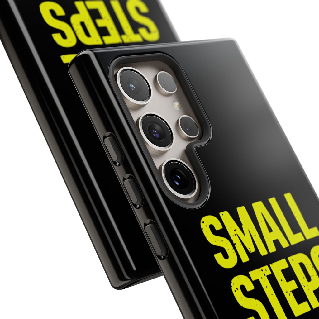 Small Steps Big Wins Motivational Phone Case, Inspirational Quote iPhone Case, Tough Samsung Galaxy Case, Minimalist Black Success Cover