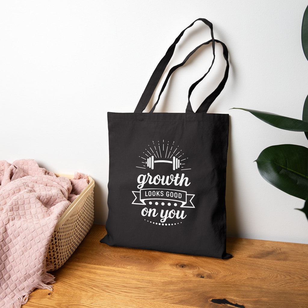 Growth Looks Good On You Tote Bag - Gym Bag for Women - Fitness Motivation Canvas Tote - Heavy Duty Workout Bag - Body Positivity Gift