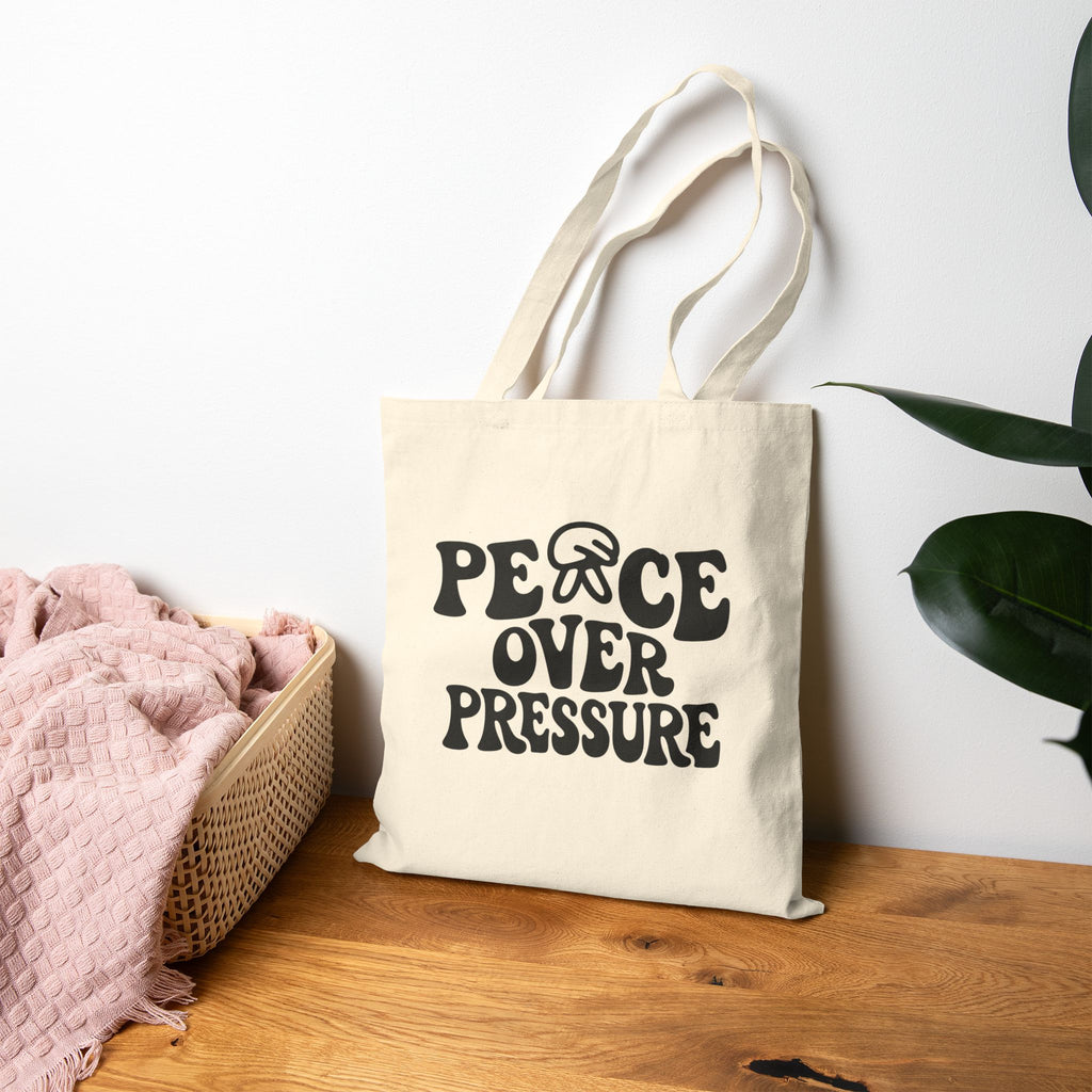 Peace Over Pressure Tote Bag - Aesthetic Motivational Canvas Bag, Minimalist Self Care Quote Tote, Everyday Cotton Shopper Bag