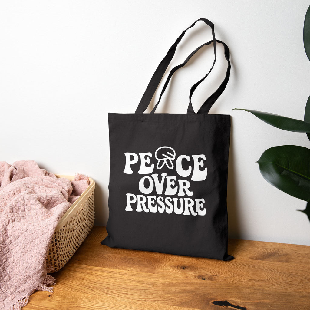 Peace Over Pressure Tote Bag - Aesthetic Motivational Canvas Bag, Minimalist Self Care Quote Tote, Everyday Cotton Shopper Bag