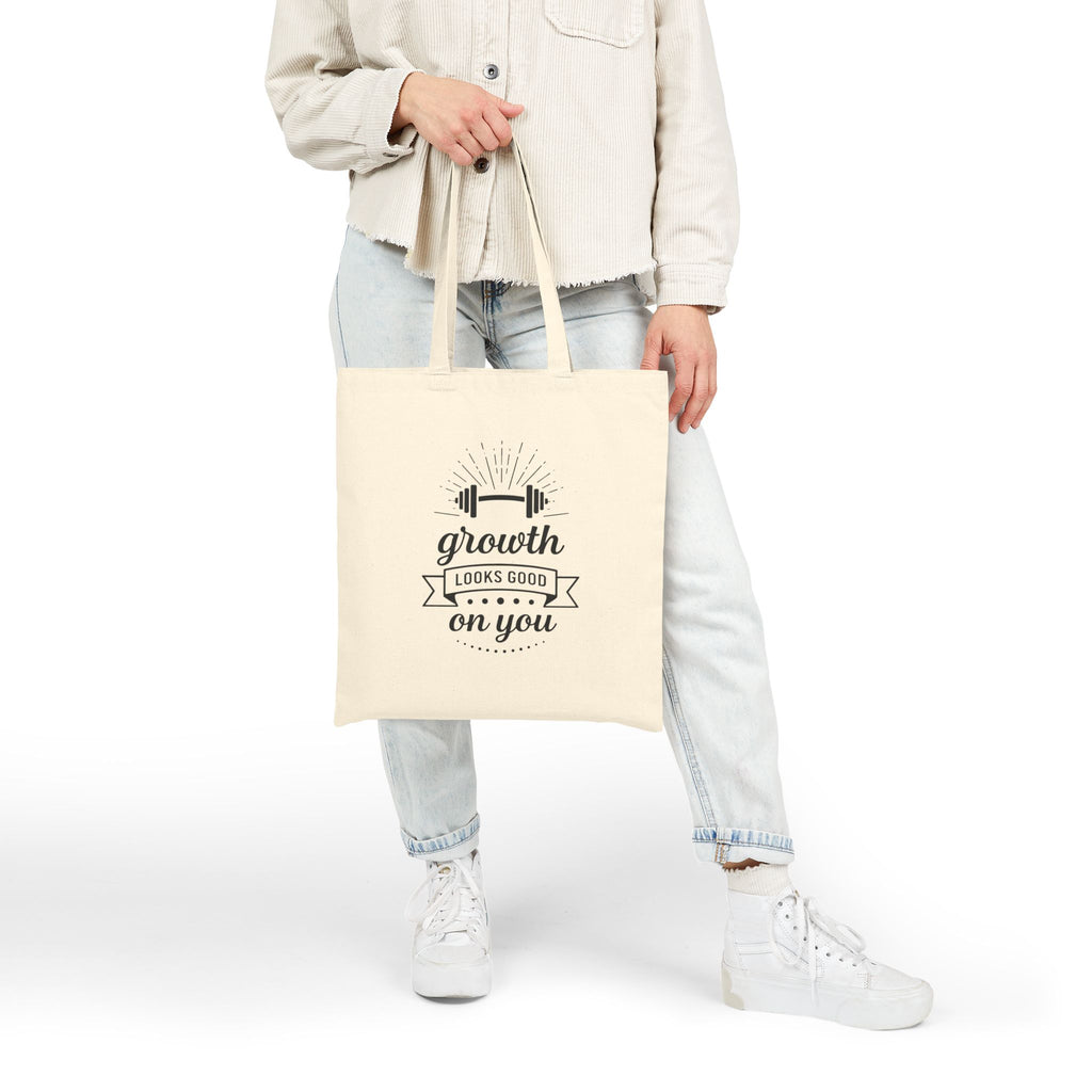 Growth Looks Good On You Tote Bag - Gym Bag for Women - Fitness Motivation Canvas Tote - Heavy Duty Workout Bag - Body Positivity Gift
