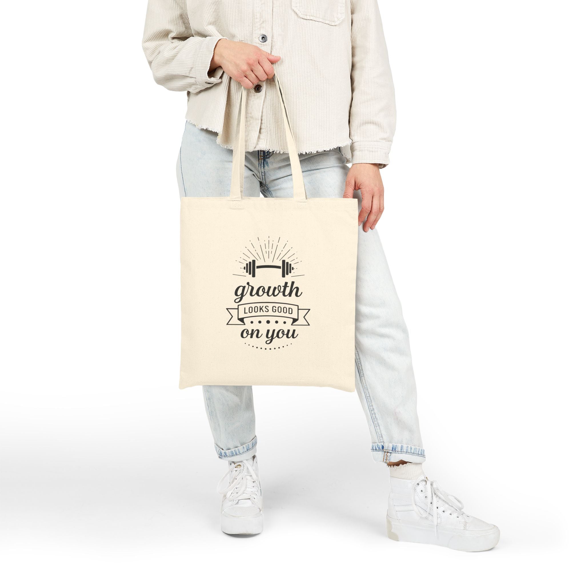 Growth Looks Good On You Tote Bag - Gym Bag for Women - Fitness Motivation Canvas Tote - Heavy Duty Workout Bag - Body Positivity Gift