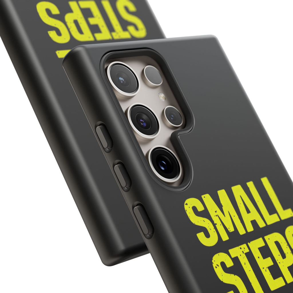 Small Steps Big Wins Motivational Phone Case, Inspirational Quote iPhone Case, Tough Samsung Galaxy Case, Minimalist Black Success Cover