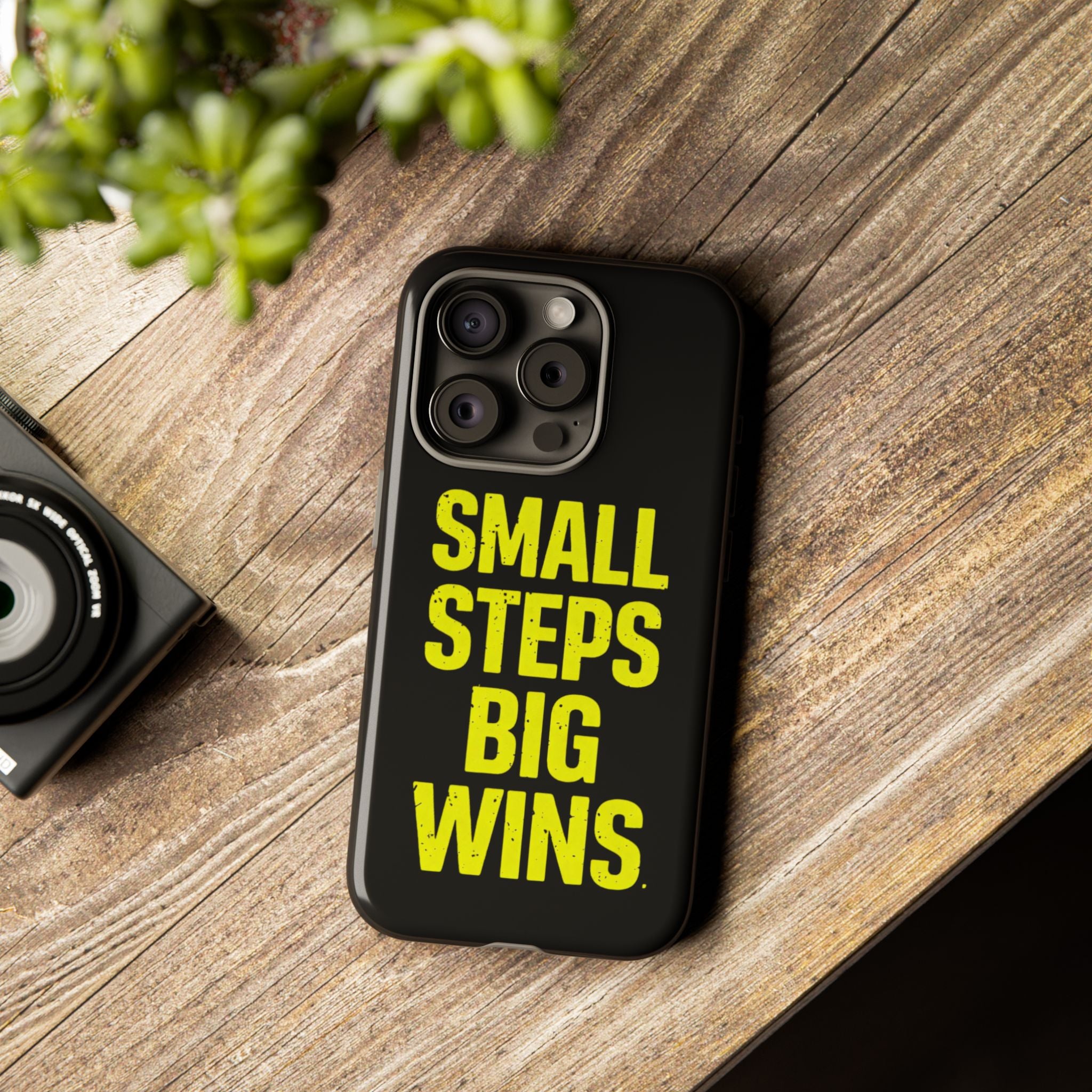 Small Steps Big Wins Motivational Phone Case, Inspirational Quote iPhone Case, Tough Samsung Galaxy Case, Minimalist Black Success Cover