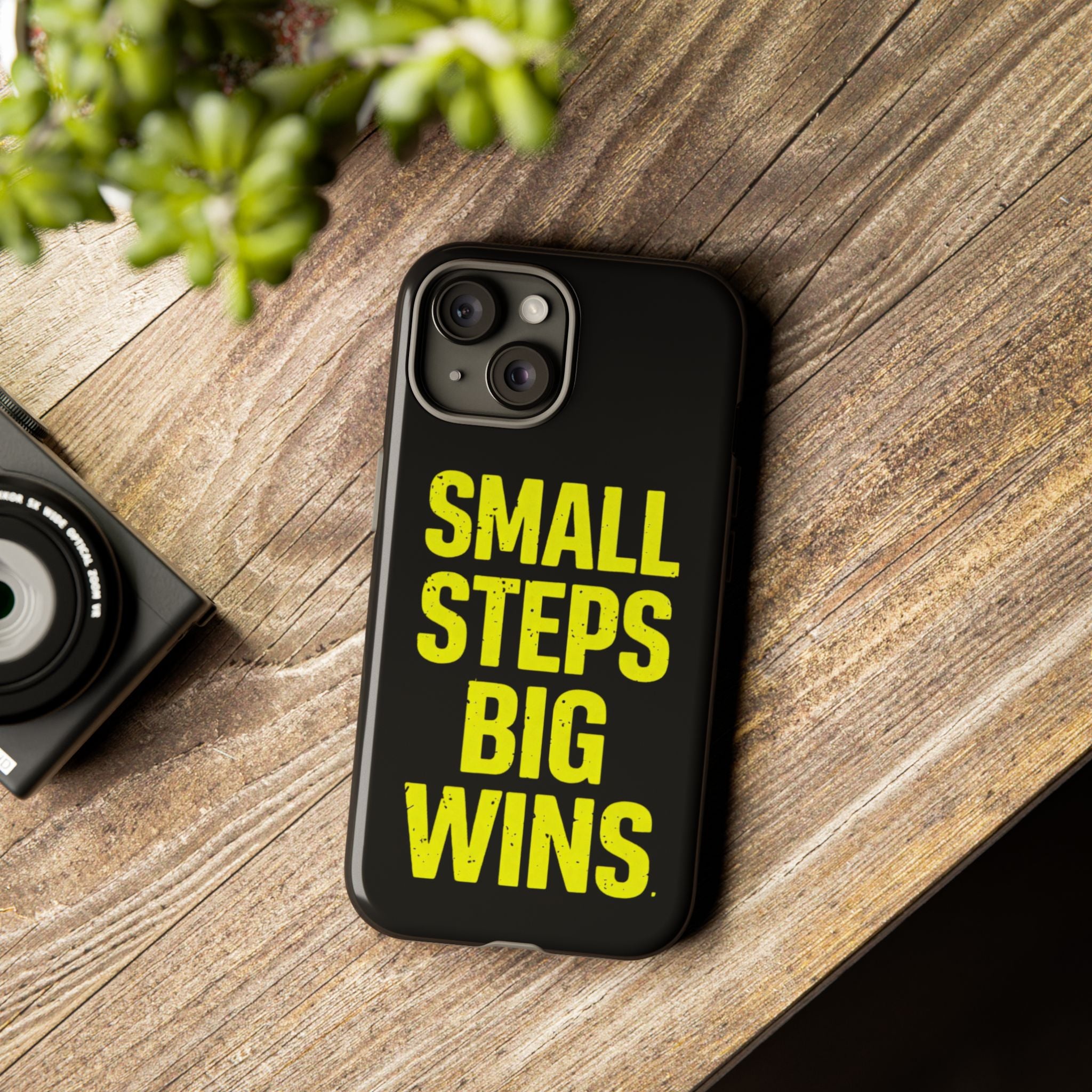 Small Steps Big Wins Motivational Phone Case, Inspirational Quote iPhone Case, Tough Samsung Galaxy Case, Minimalist Black Success Cover