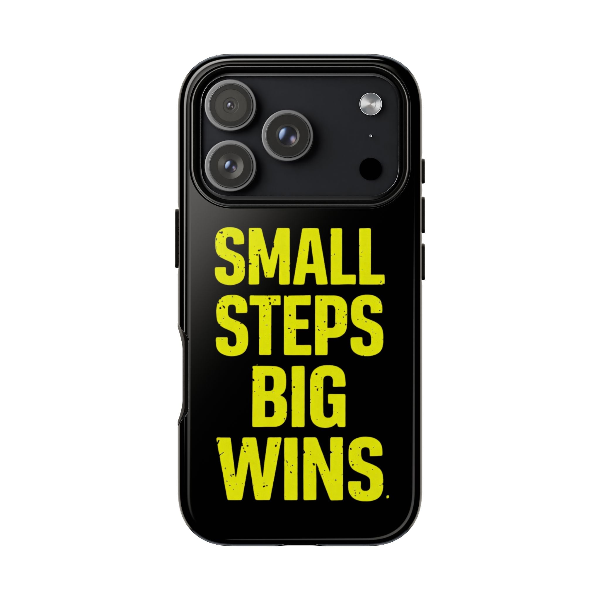 Small Steps Big Wins Motivational Phone Case, Inspirational Quote iPhone Case, Tough Samsung Galaxy Case, Minimalist Black Success Cover