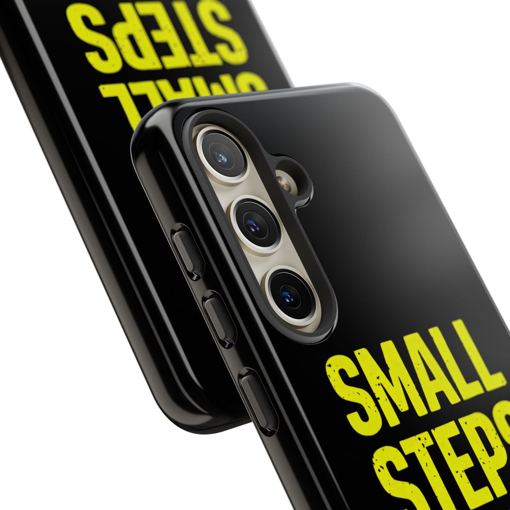 Small Steps Big Wins Motivational Phone Case, Inspirational Quote iPhone Case, Tough Samsung Galaxy Case, Minimalist Black Success Cover