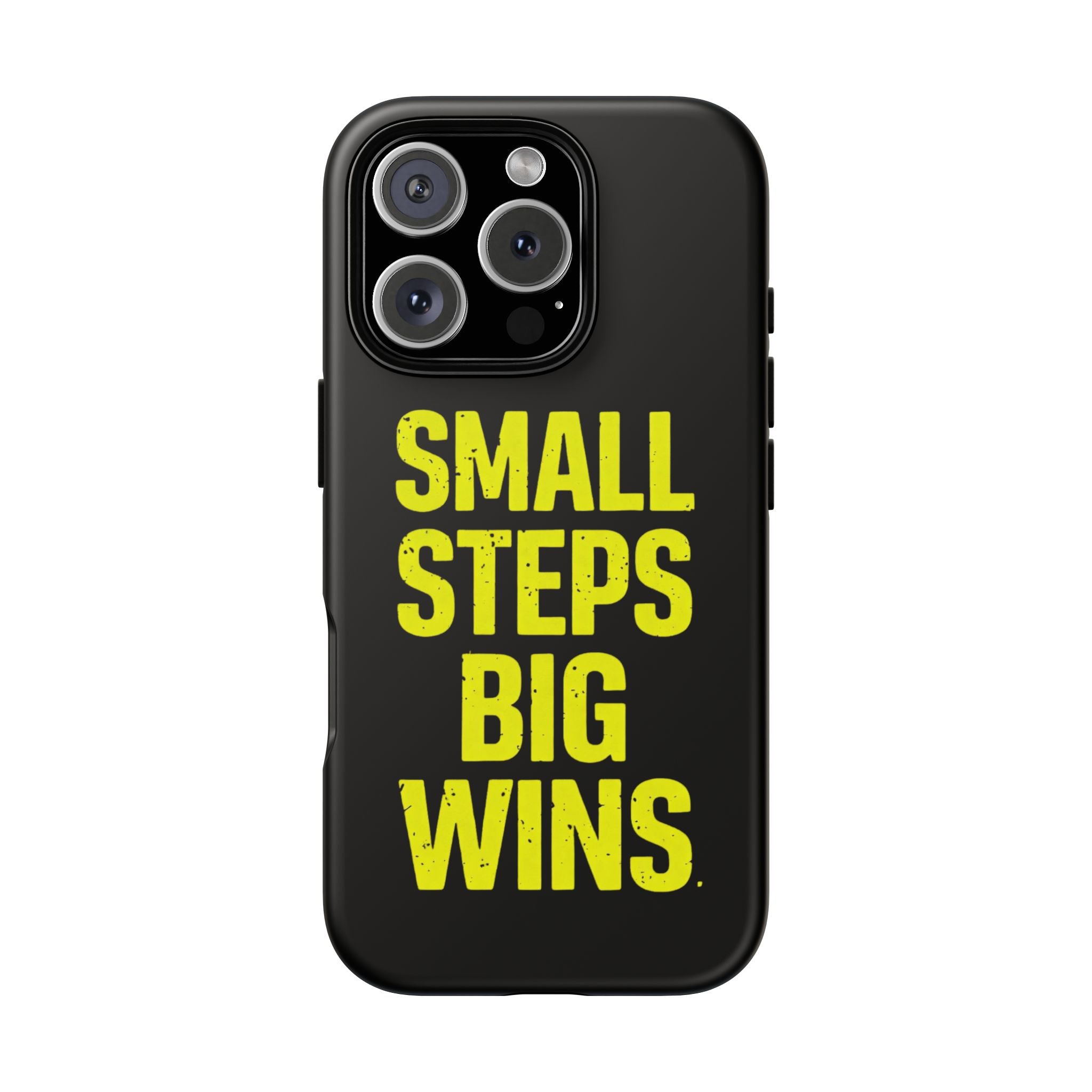 Small Steps Big Wins Motivational Phone Case, Inspirational Quote iPhone Case, Tough Samsung Galaxy Case, Minimalist Black Success Cover