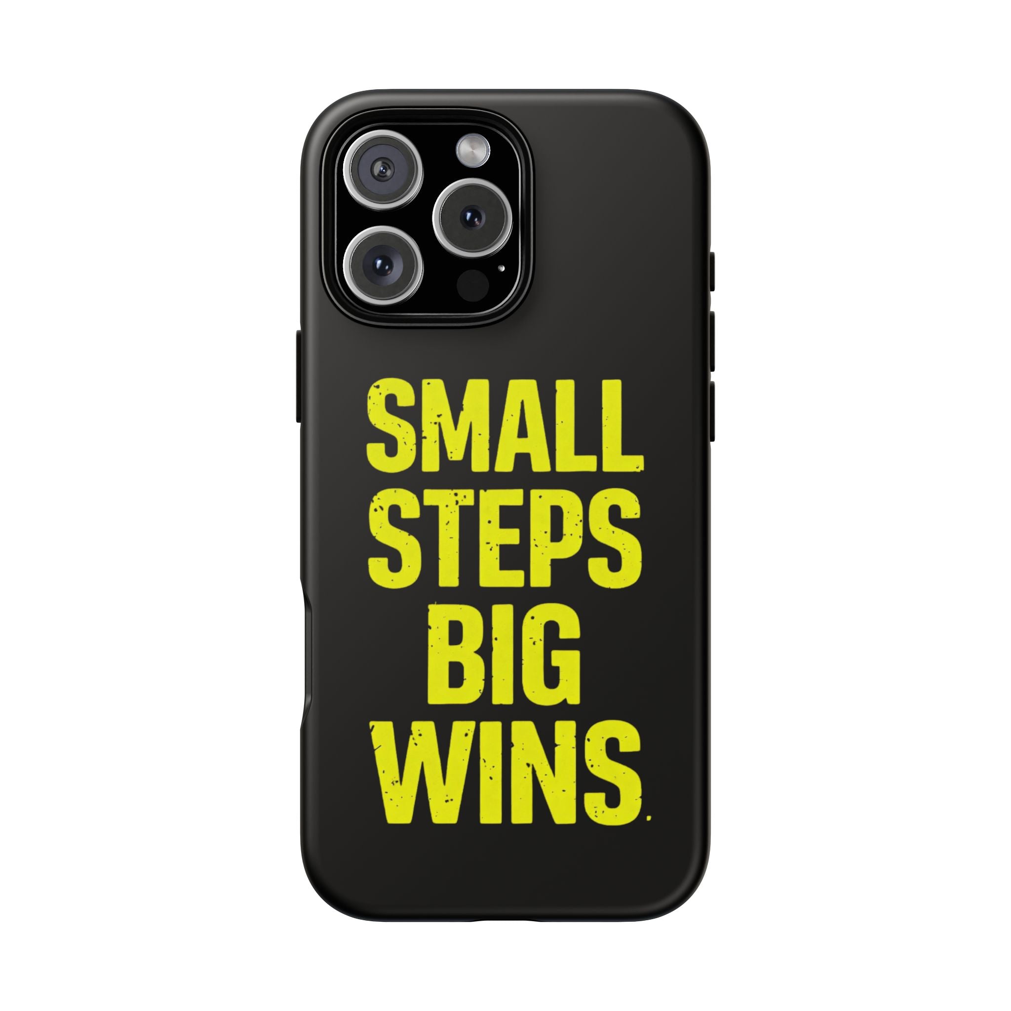 Small Steps Big Wins Motivational Phone Case, Inspirational Quote iPhone Case, Tough Samsung Galaxy Case, Minimalist Black Success Cover