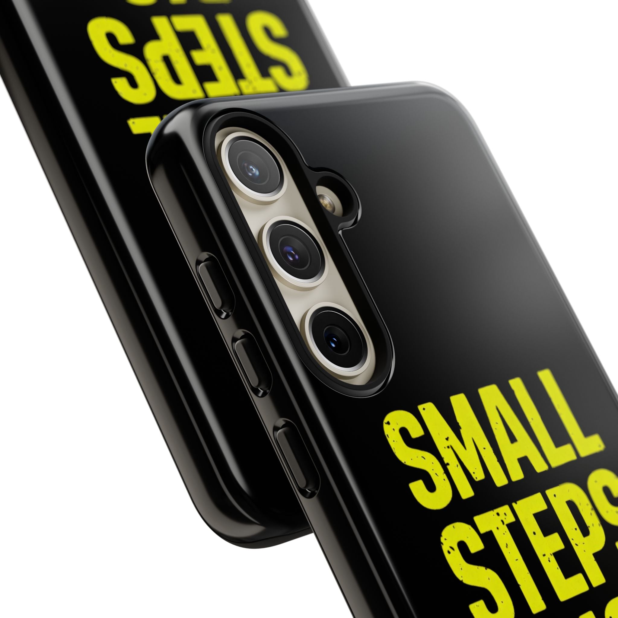 Small Steps Big Wins Motivational Phone Case, Inspirational Quote iPhone Case, Tough Samsung Galaxy Case, Minimalist Black Success Cover