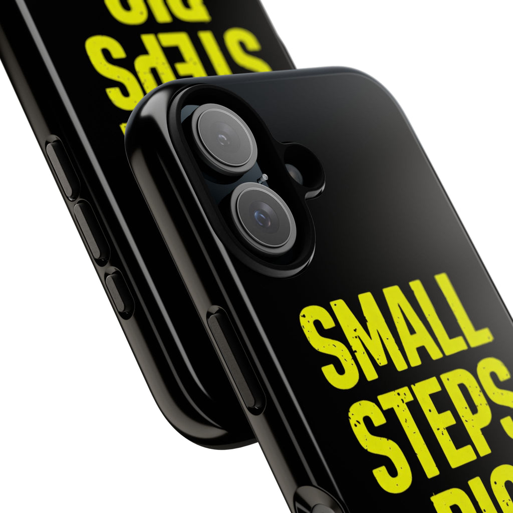 Small Steps Big Wins Motivational Phone Case, Inspirational Quote iPhone Case, Tough Samsung Galaxy Case, Minimalist Black Success Cover