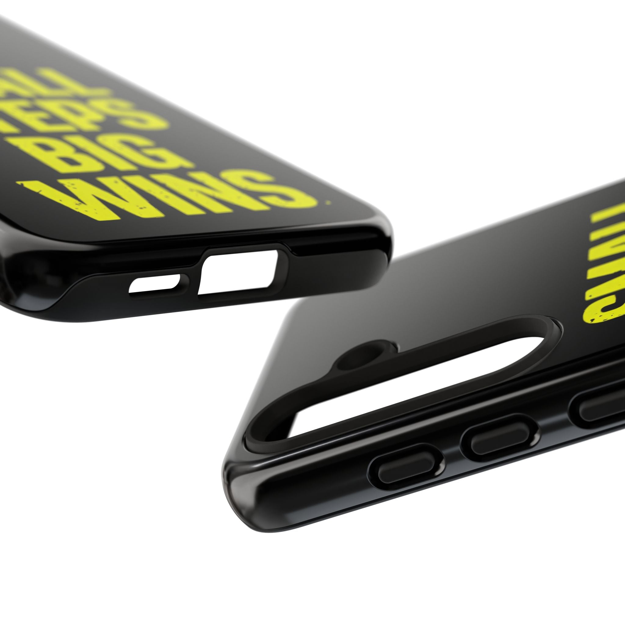 Small Steps Big Wins Motivational Phone Case, Inspirational Quote iPhone Case, Tough Samsung Galaxy Case, Minimalist Black Success Cover