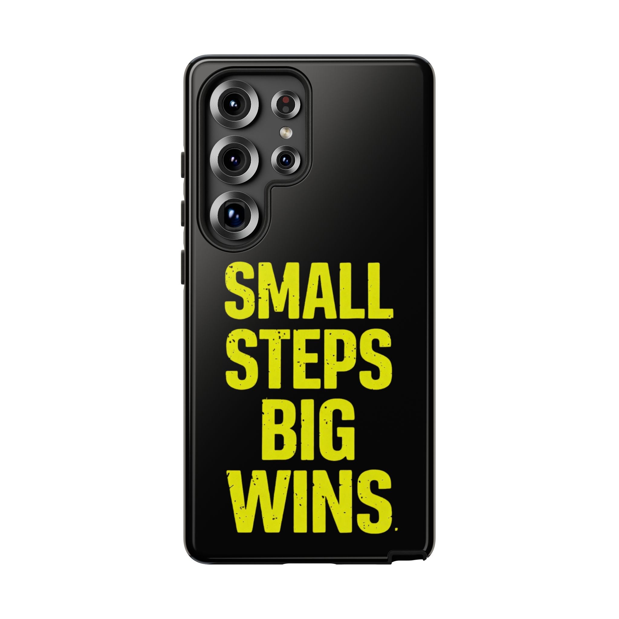 Small Steps Big Wins Motivational Phone Case, Inspirational Quote iPhone Case, Tough Samsung Galaxy Case, Minimalist Black Success Cover